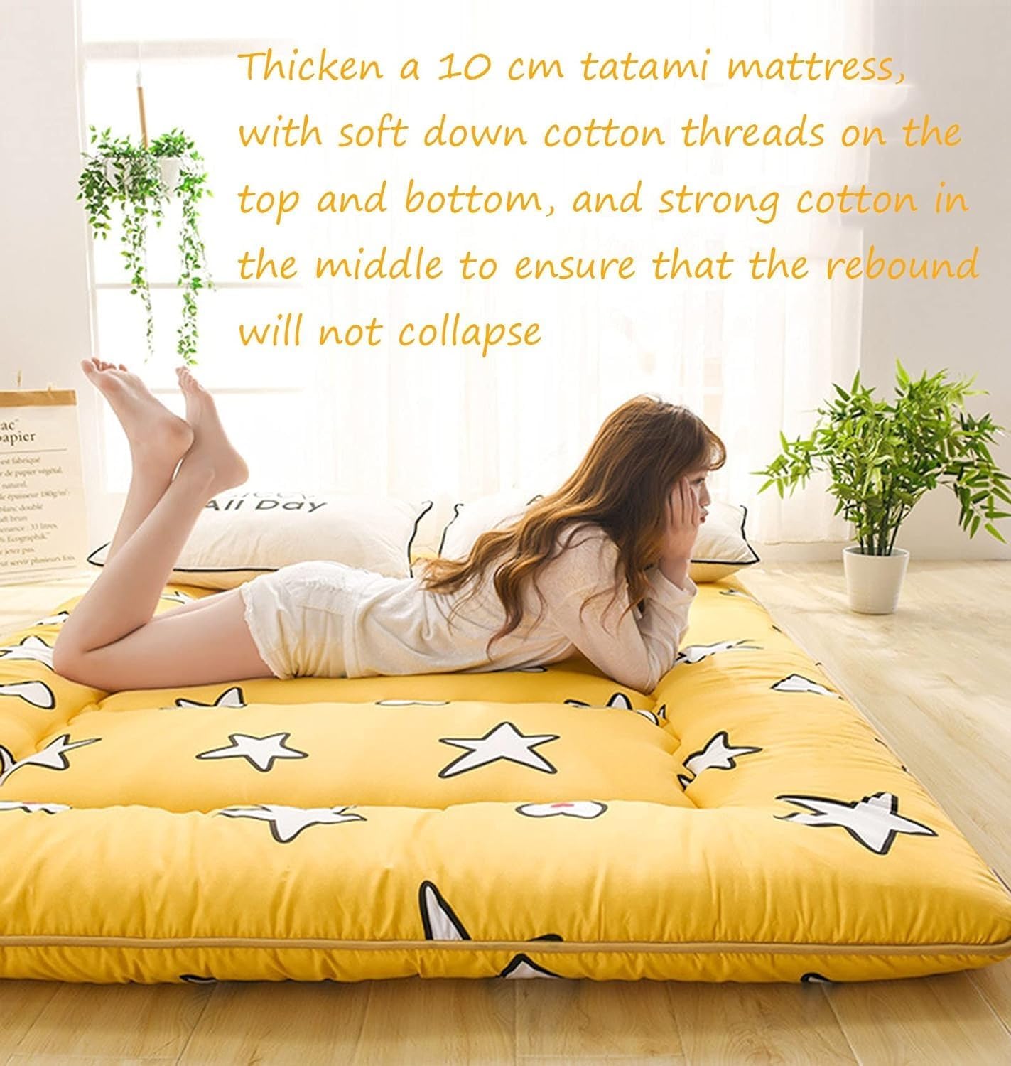 10 Cm Thick Tatami Floor Mat Foldable Roll Up Floor Lounger Couch Bed Pad Sleeping Mat Soft Non-Slip 4 Seasons Breathable Mattress Japanese Futon Mattress for Back Pain Relief