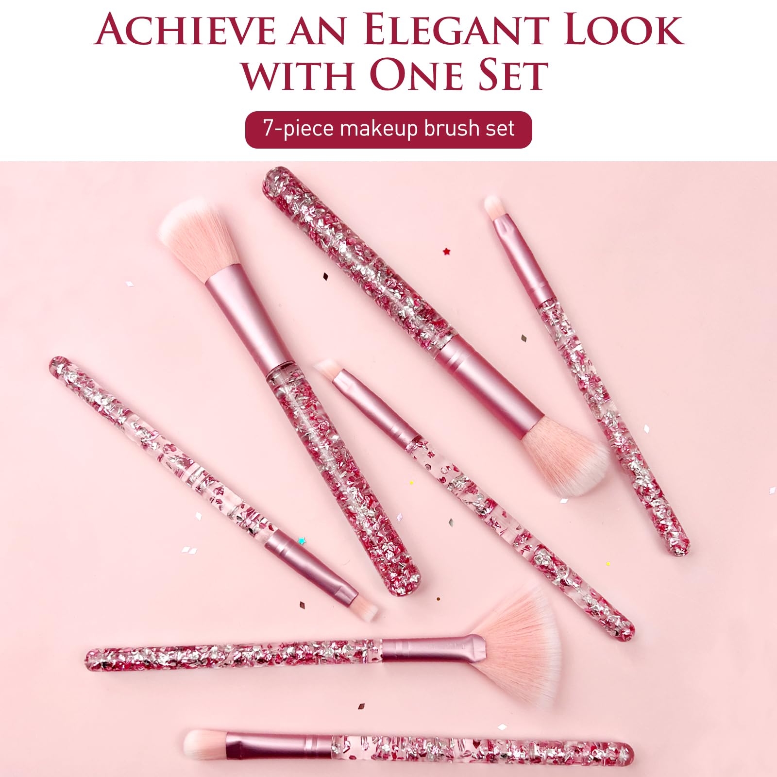 Juego de 7 brochas de maquillaje de unicornio rosa, kit para rubor, labios, base, cejas, polvo suelto, sombra de ojos y brochas con purpurina, regalo creativo