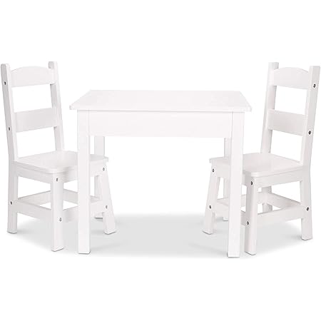 Melissa & Doug Set Tavolo Rotondo E 2 Sedie In Legno Per Bambini | Gioco E Merenda (Finitura Naturale/Bianco)