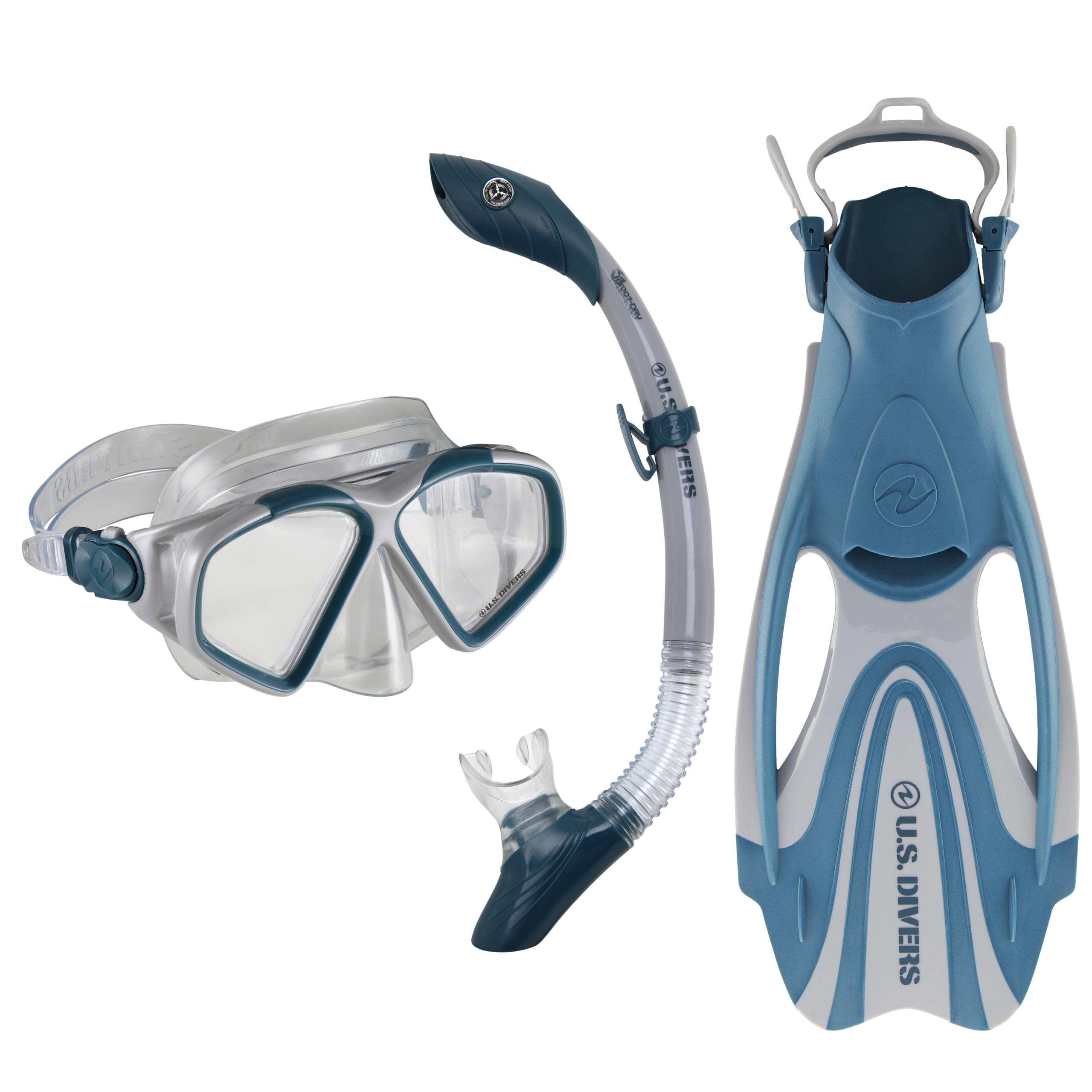 US.Divers Set Cozumel| Adult Mask, Fins and Snorkel Kit with UV Protection, Anti-fog and Anti-leak Lenses, Hiking, Snorkeling, Men and Women, Silicone Mask, Adjustable Fins, Carry Bag Included โ image 1