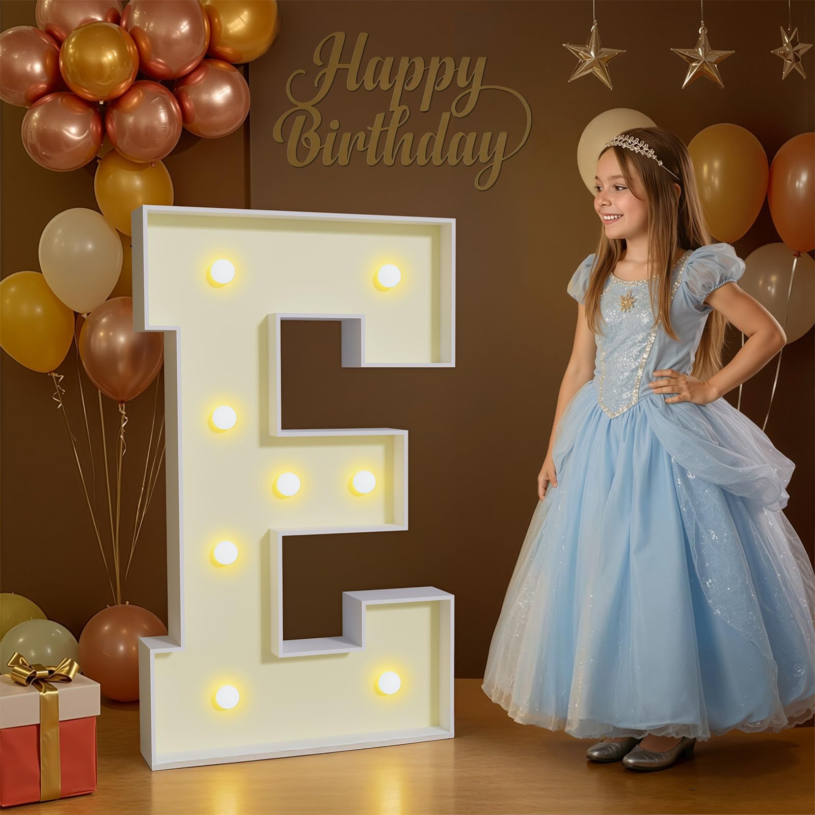 Photo 1 of 2.3FT Marquee Letters, Approx 2FT Large Light Up Letters E for Birthday Wedding Engagement Proposal Baby Graduation Hoco Party Decorations, Lighted Letter E Sign Backdrop Decor with Warm LED Light