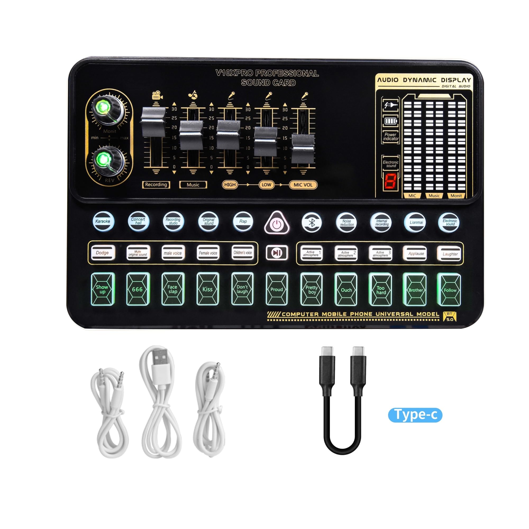 Soundkarten-Kit, Kondensatormikrofon-Paket, Soundkarten-Kit mit Verstellbarer Mikrofonaufhängung, Scherenarm, professionelles kabelloses Studio-Karaoke-Mikrofon-Studio-Se，V10XPRO Sound Card 1