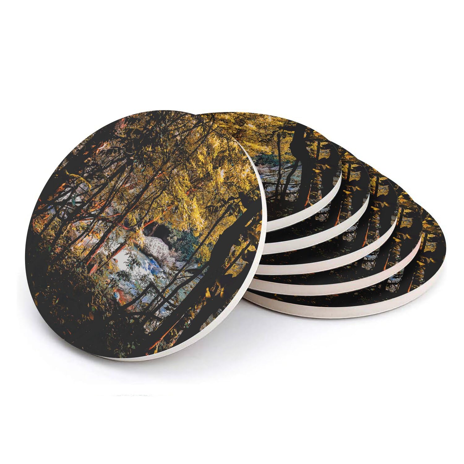 Sous-verre en céramique de prestige au design de paysage naturel et finition soignée x6