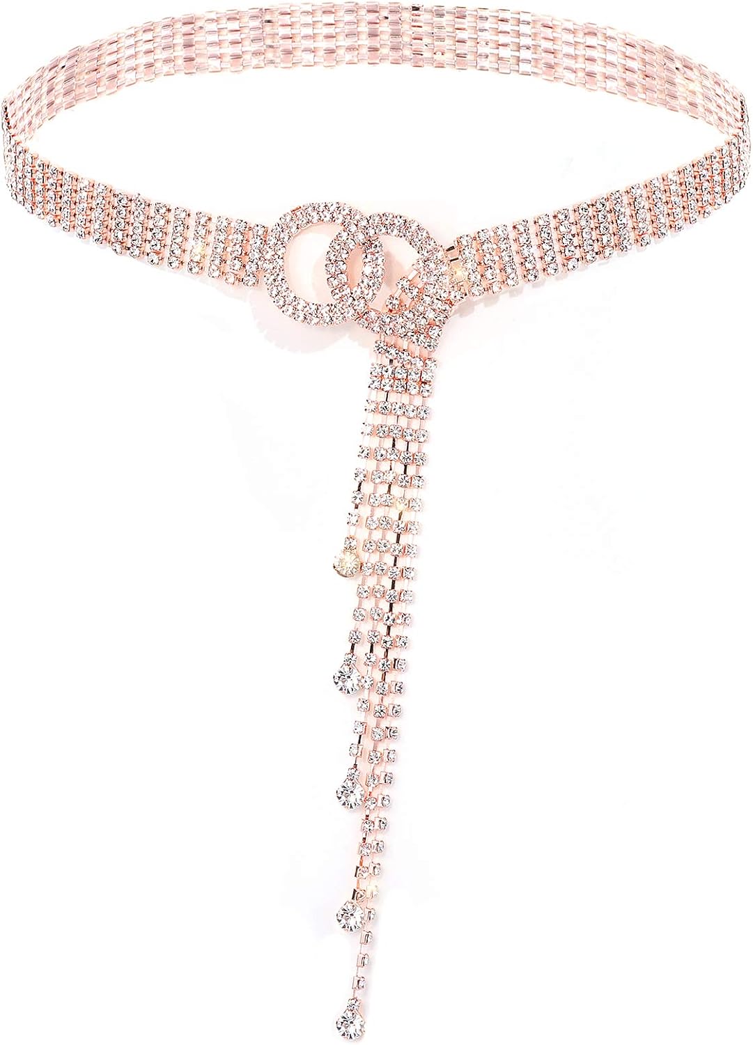 YooAi Crystal Waist Belt for Women Rhinestone Chain Belt O-Ring Waistband Belt for Dress