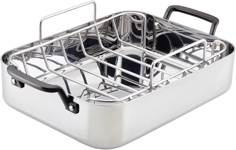 KitchenAid 5-Ply Clad Stainless Steel Roaster with Removable Rack, 15-Inch x 11.5-Inch, Polished Stainless Steel Roast Pan