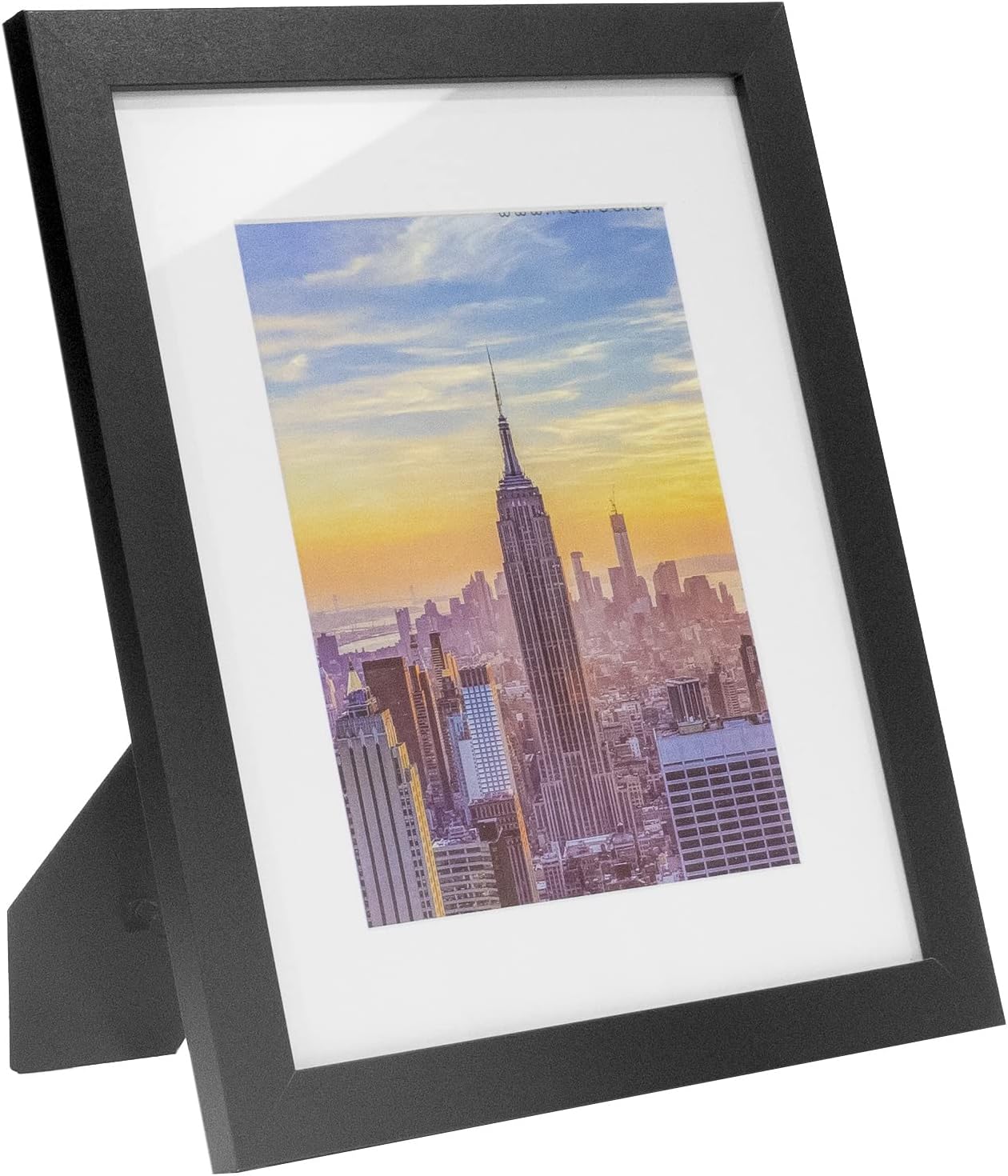 Frame Amo 10x12 Black Picture Frame, White Mat with 6.5x8.5 opening for 7x9 Image, 1 Inch Border, Glass Front, for Wall or Table