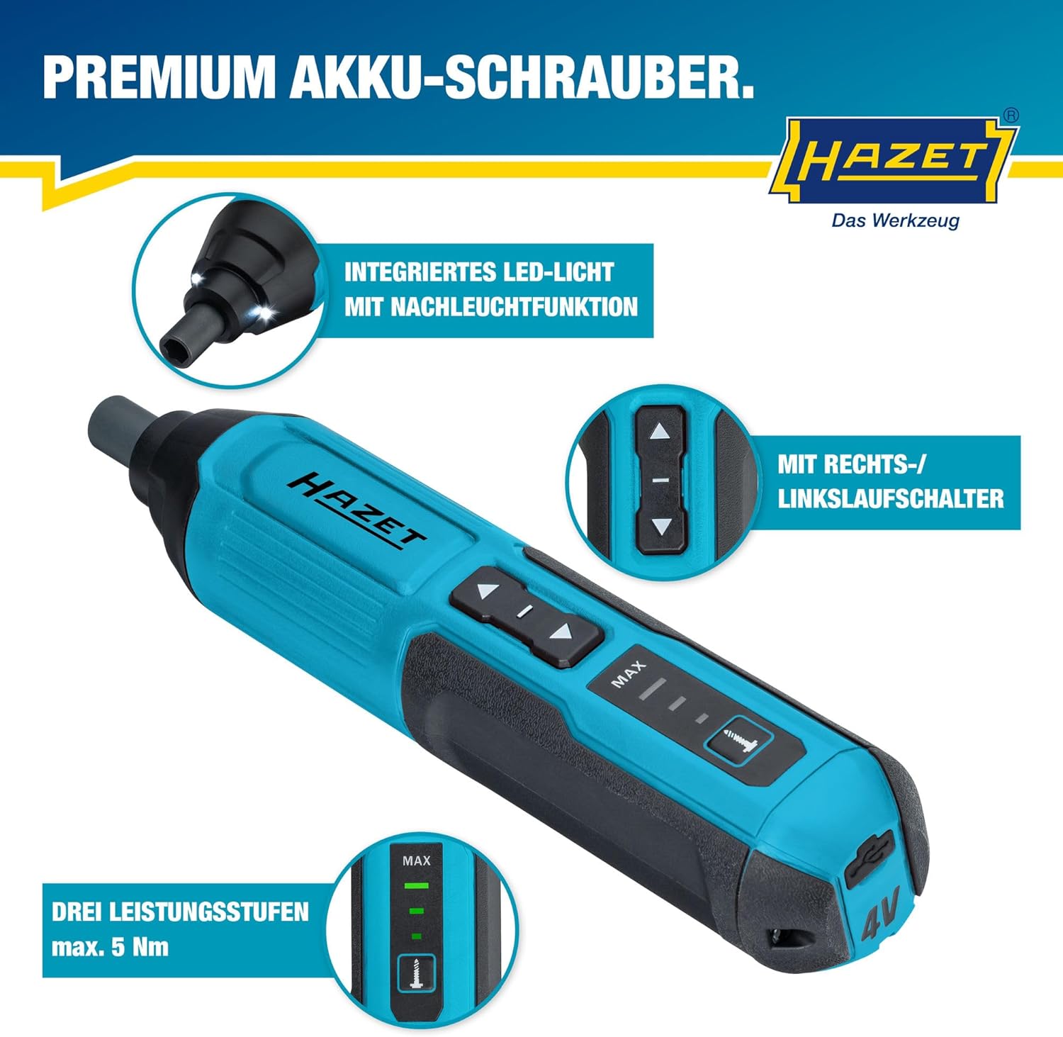 HAZET Advent Calendar 2025, 24 Pieces, with 1/4 Inch Cordless Screwdriver, 18 Bits, USB-C Cable, Adapter, Key Ring, Bottle Opener, Practical Tool Bag in Christmas Calendar, Tool Calendar