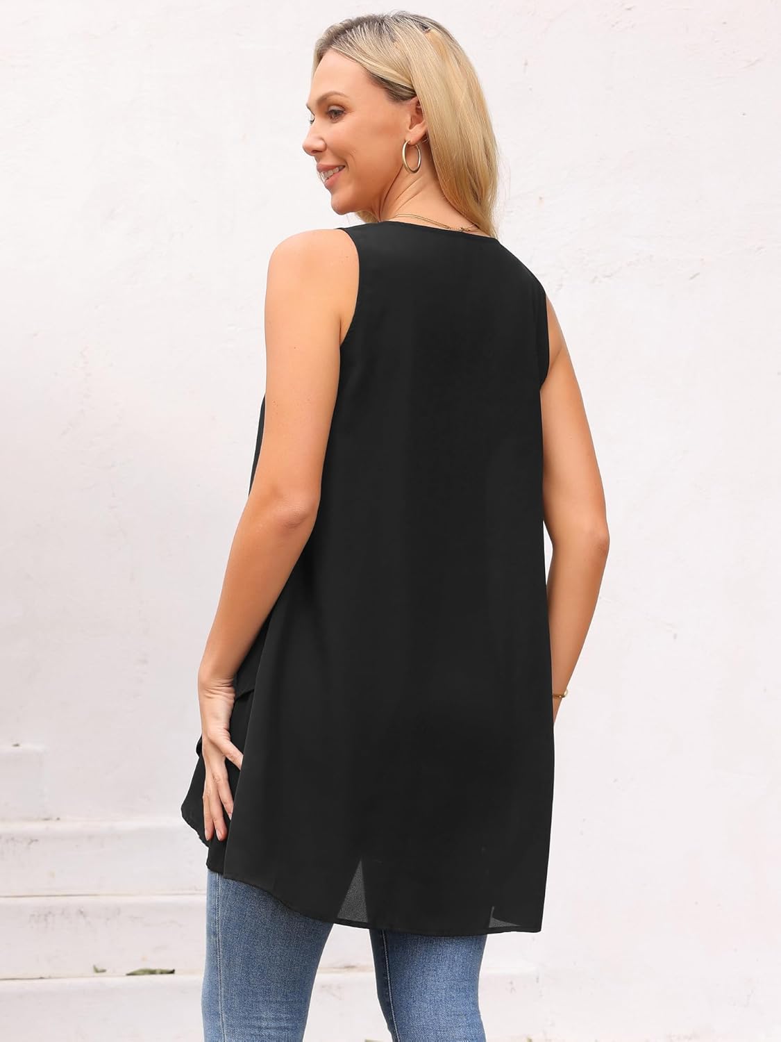 Seta T Women's High Low Top Casual Sleeveless Chiffon Blouse Crewneck Asymmetrical Loose Shirt Summer Tops - Image 6