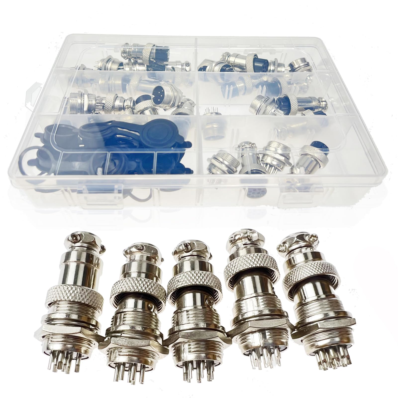 Lsgoodcare 48 pezzi 16 mm 6 pin 7 pin 8 pin 9 pin 10 pin maschio femmina GX16 filo metallo aeronautico cavo assortimento di connettori kit con tappi per l'aviazione