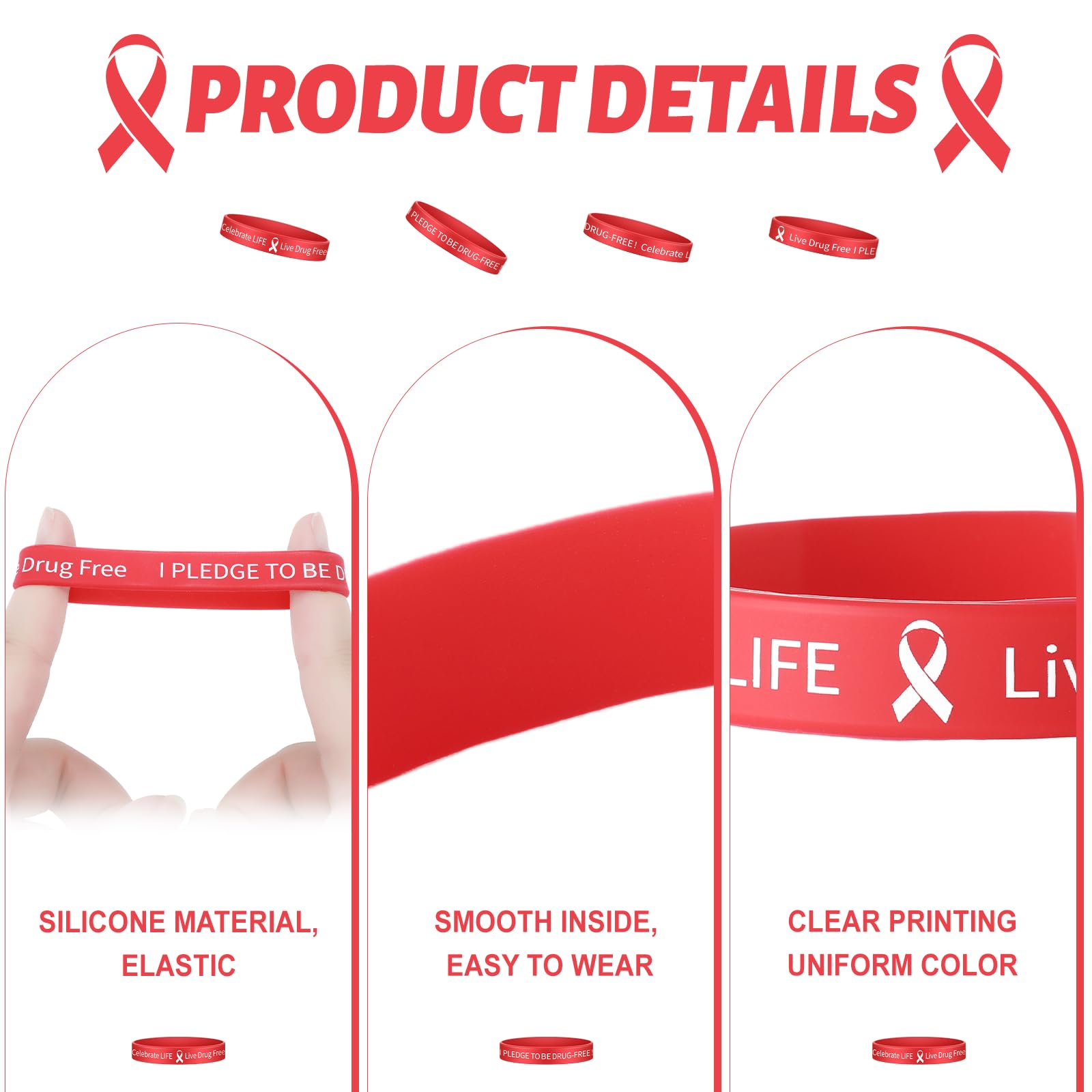 Libima 200 braccialetti vivi senza droghe, braccialetti settimanali in silicone rosso, unisex, in gomma, per campagne anti-droga, eventi, uomini, donne, adolescenti