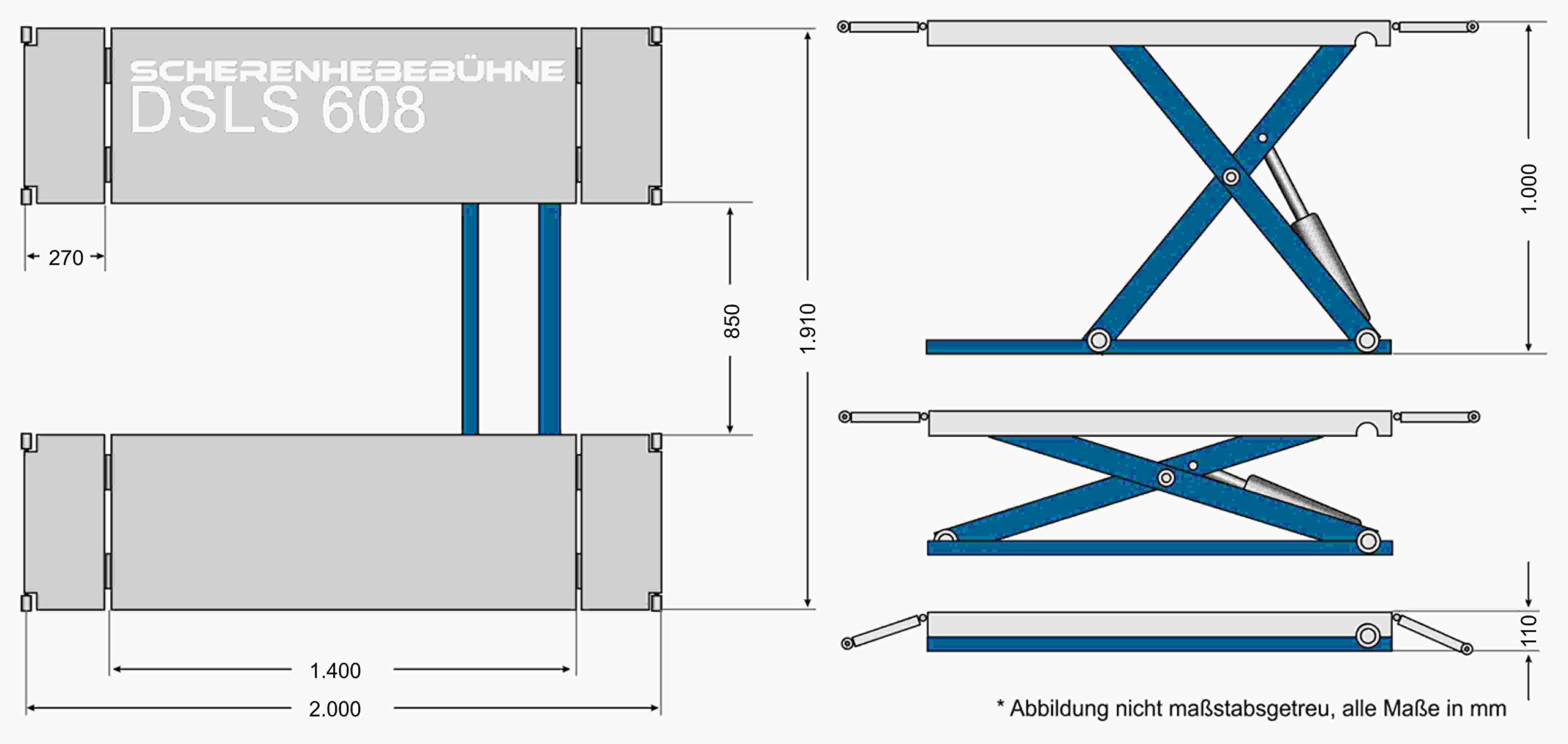 Pont élévateur à ciseaux DSLS 608 - 3,5 T - Équipement d'atelier pour atelier automobile - Cric de voiture - Plateforme de travail - Dispositif de levage - 3,5 tonnes