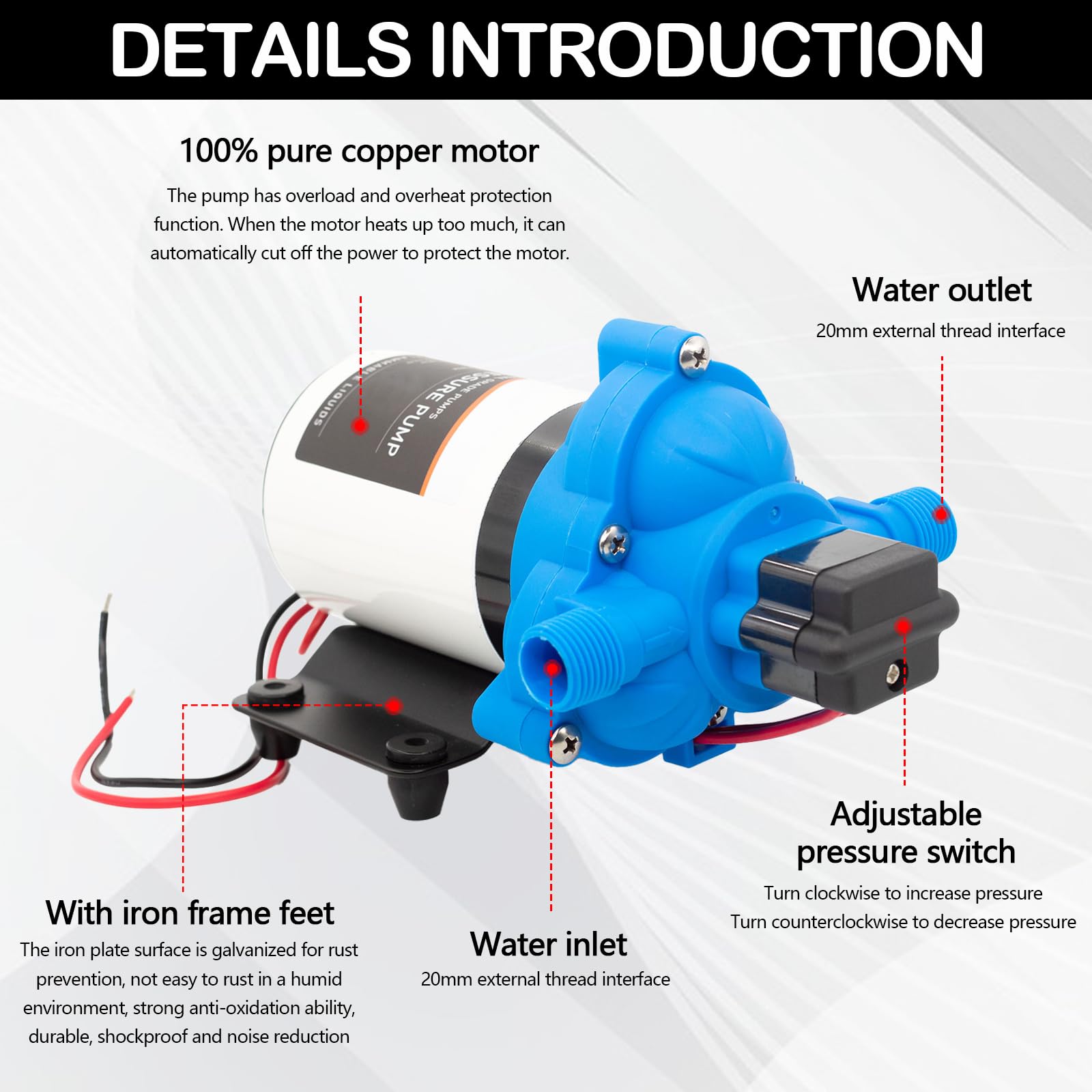 Bomba Agua, Bomba de Diafragma Autocebante de Alta Presión DC 12V 3,1 bar 45 PSI Diafragma de Alta Presión Bomba de Limpieza con Filtro para Vehículos RV y Autocaravana Botes