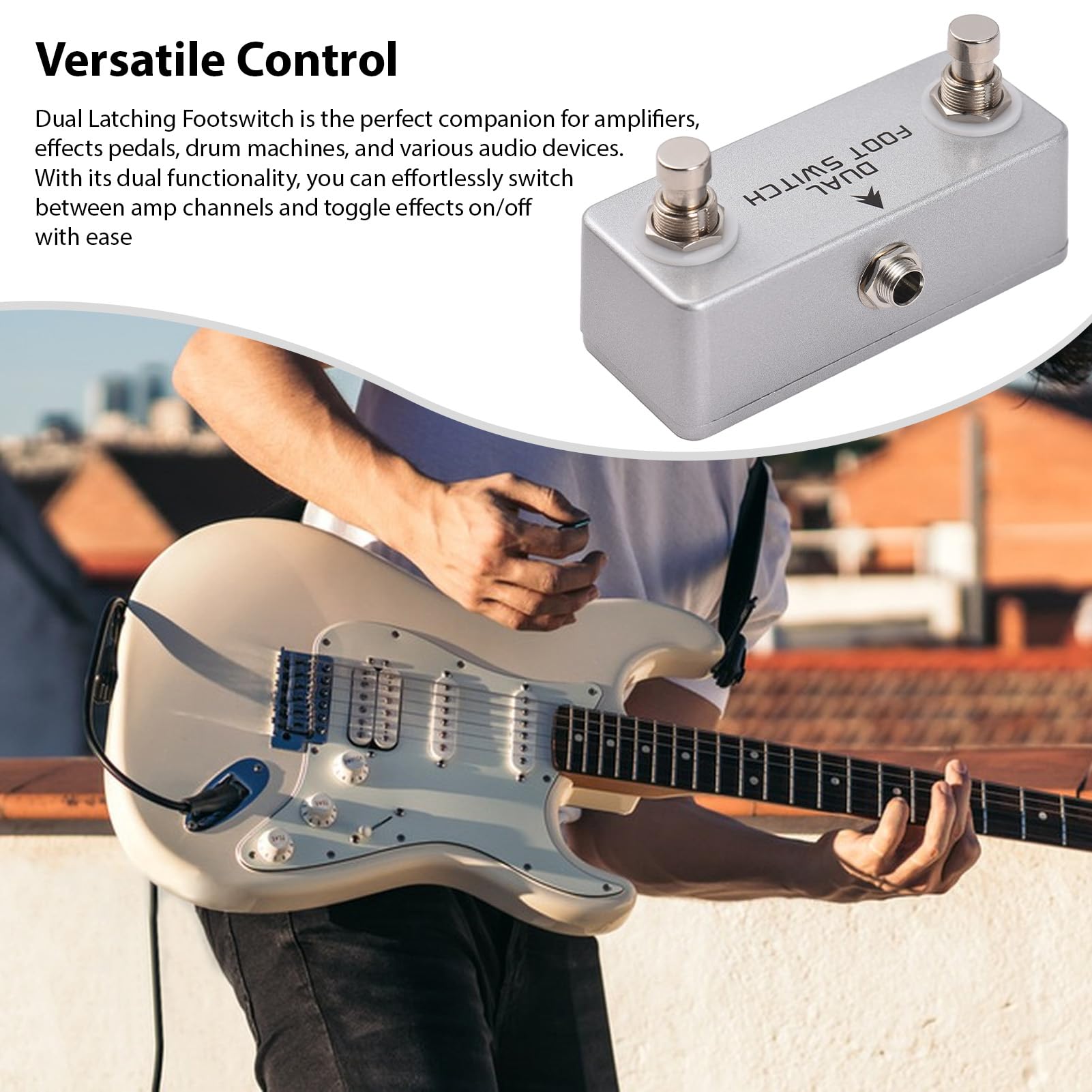 summina Dual Footswitch Amp Channel Footswitch Locking Function Aluminum Alloy 6.35mm Stereo Output Latching Foot Switch Pedal for Amplifiers Effects Pedals Drum Machines