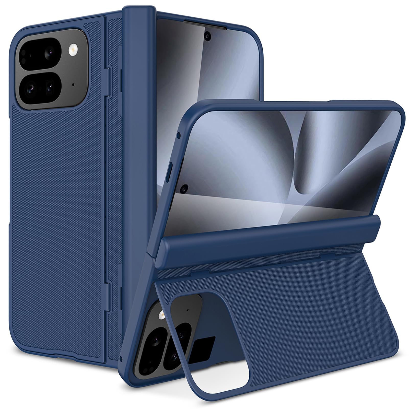 NINKI for Google Pixel 10 Pro Fold Case with Invisible Kickstand & Hinge Cover,Built in Screen Protector Flip Hidden Stand Full Body Protective Phone Cover for Pixel 10 Pro Fold Case with Stand – Blue