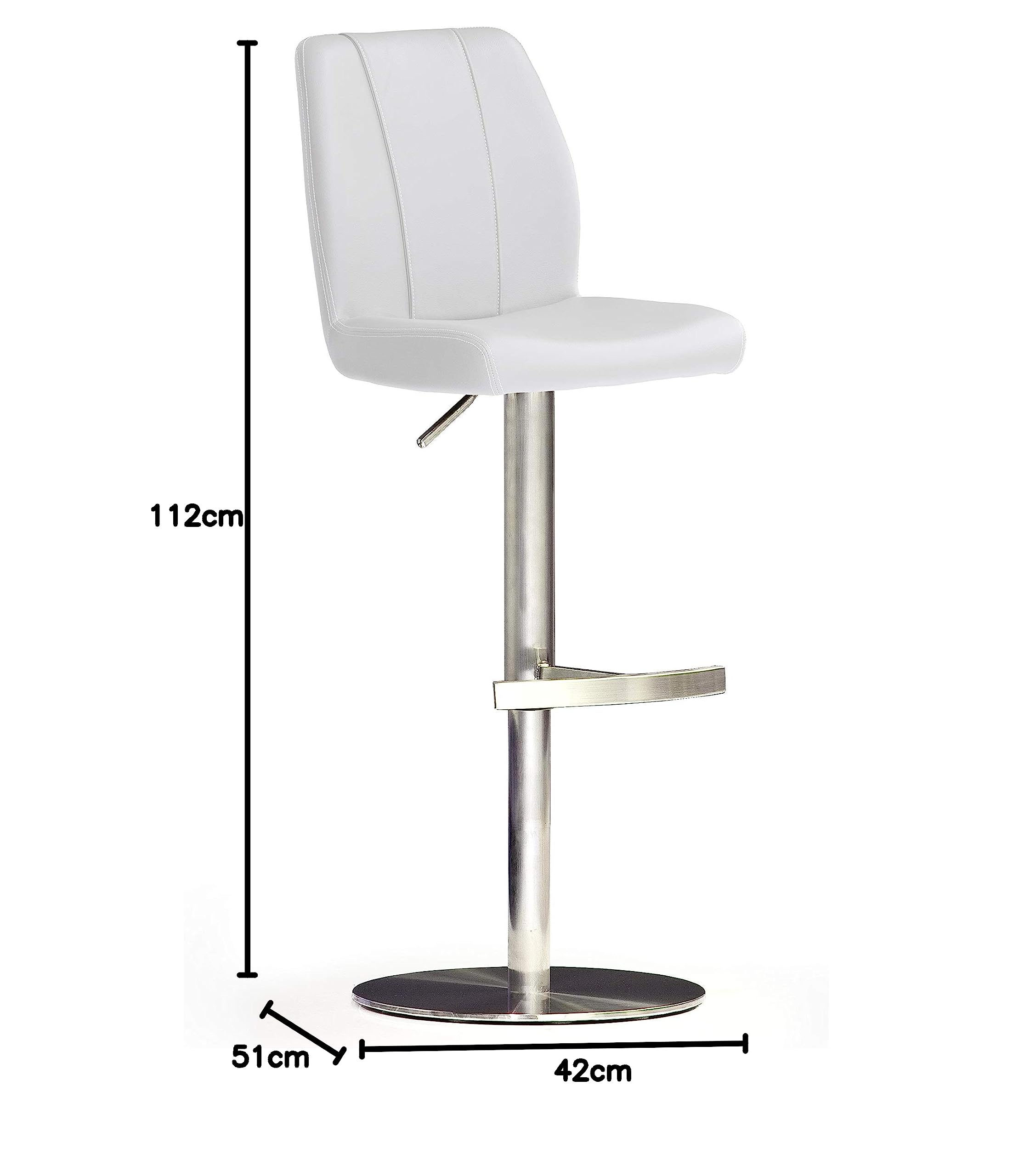 Robas Lund Barhocker Weiß mit Lehne Barstuhl drehbar 360 Grad, Hocker höhenverstellbar, PU NA.OMI