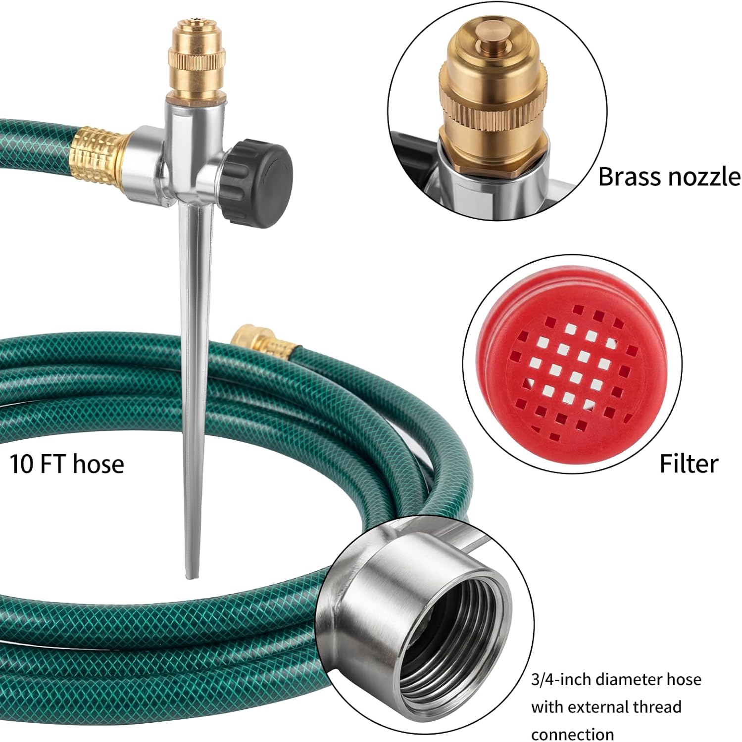 Lawn Sprinkler with Hose for Yard, 2 Pack Coverage Metal Water Sprinklers with Adjustable Brass Nozzle 10 FT Garden Hose Set for Yards Garden Vegetable Small/Medium Lawn Irrigation