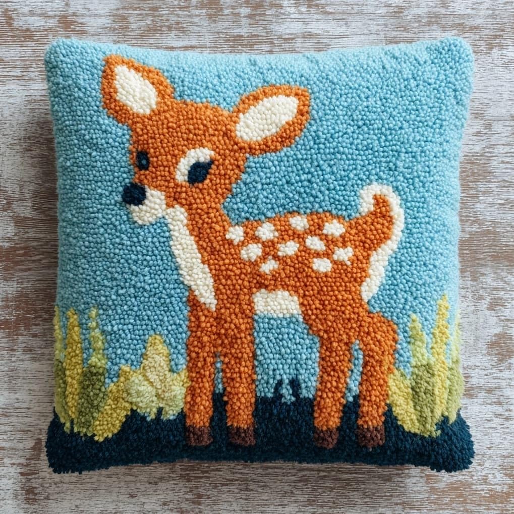 AxiangziK Latch Hook Cushion Kit 17x17in,Animals Sika Deer