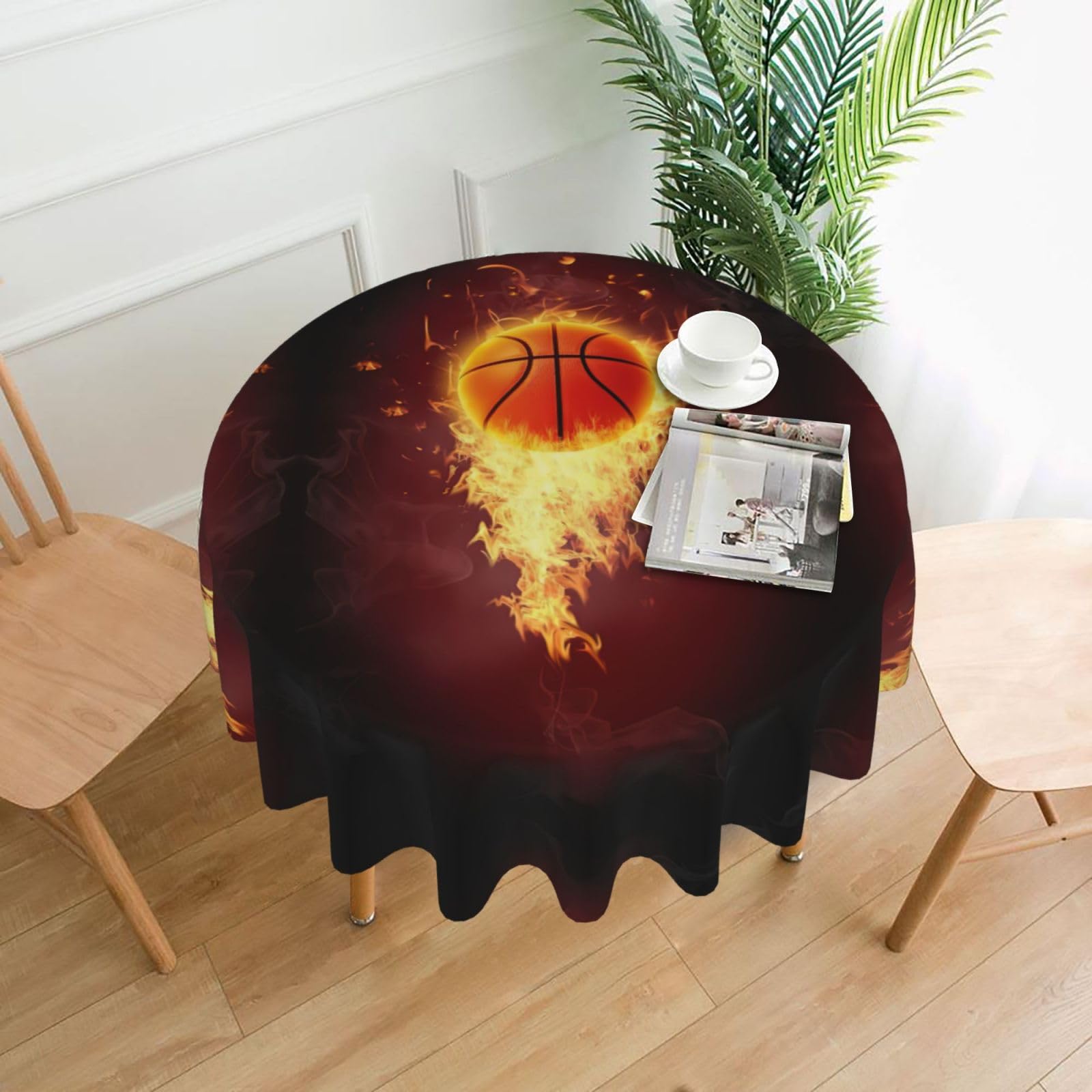 Zcmkjlg Basketball Print Quick Ship Round Tablecloth 60in Polyester Washable Cover for Dining Room