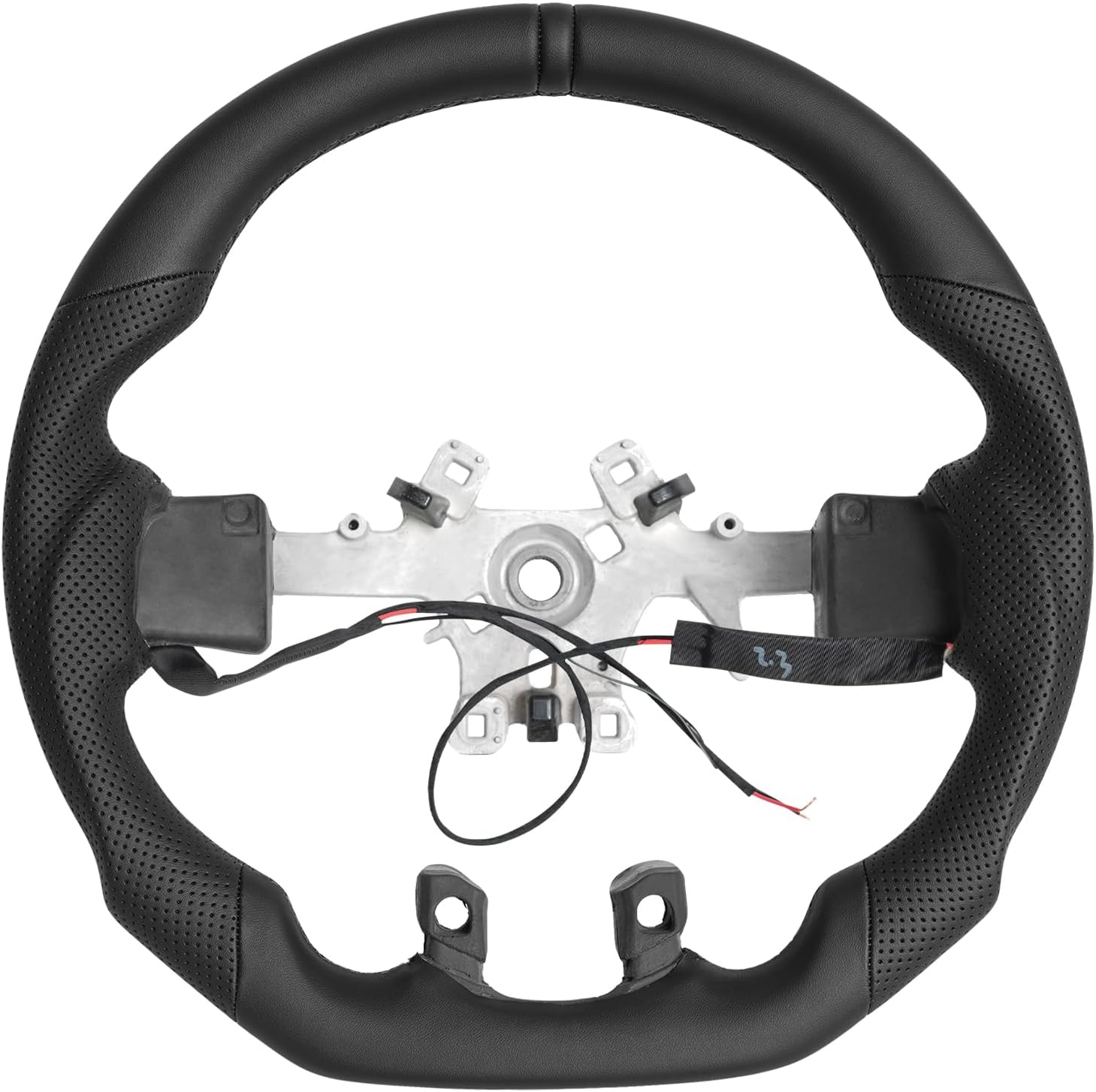 Full Leather Steering Wheel with Heated, D-Shaped Flat Bottom Perforated Leather Grip Steering Wheel Fit for Dodge Ram 1500 2500 2012-2017