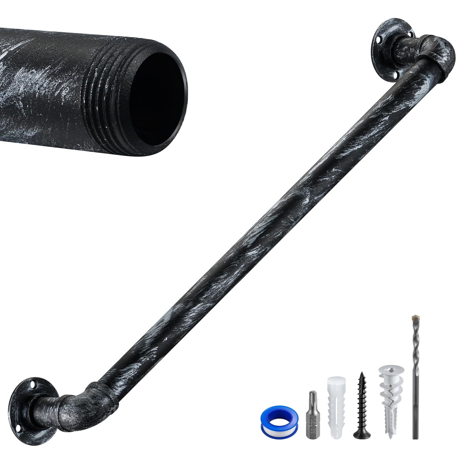 Staircase Handrails,Wall Hand Railing,Black Silver,2FT