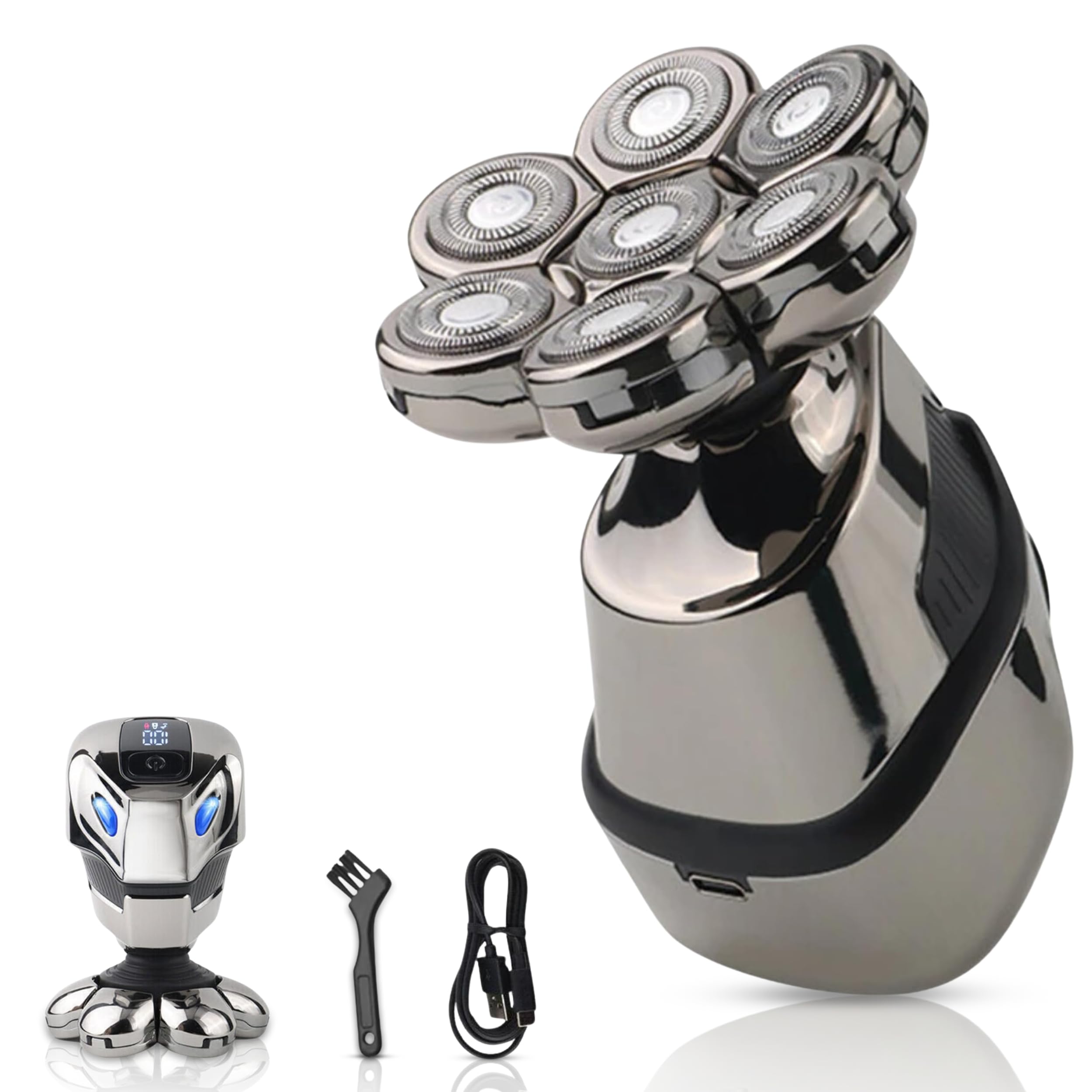 7D Head Shavers for Bald Men - Electric Detachable Bald Shavers - IPX7 Waterproof Wet Dry Razor for Blader - Rechargeable Type C Charger with Cleaning