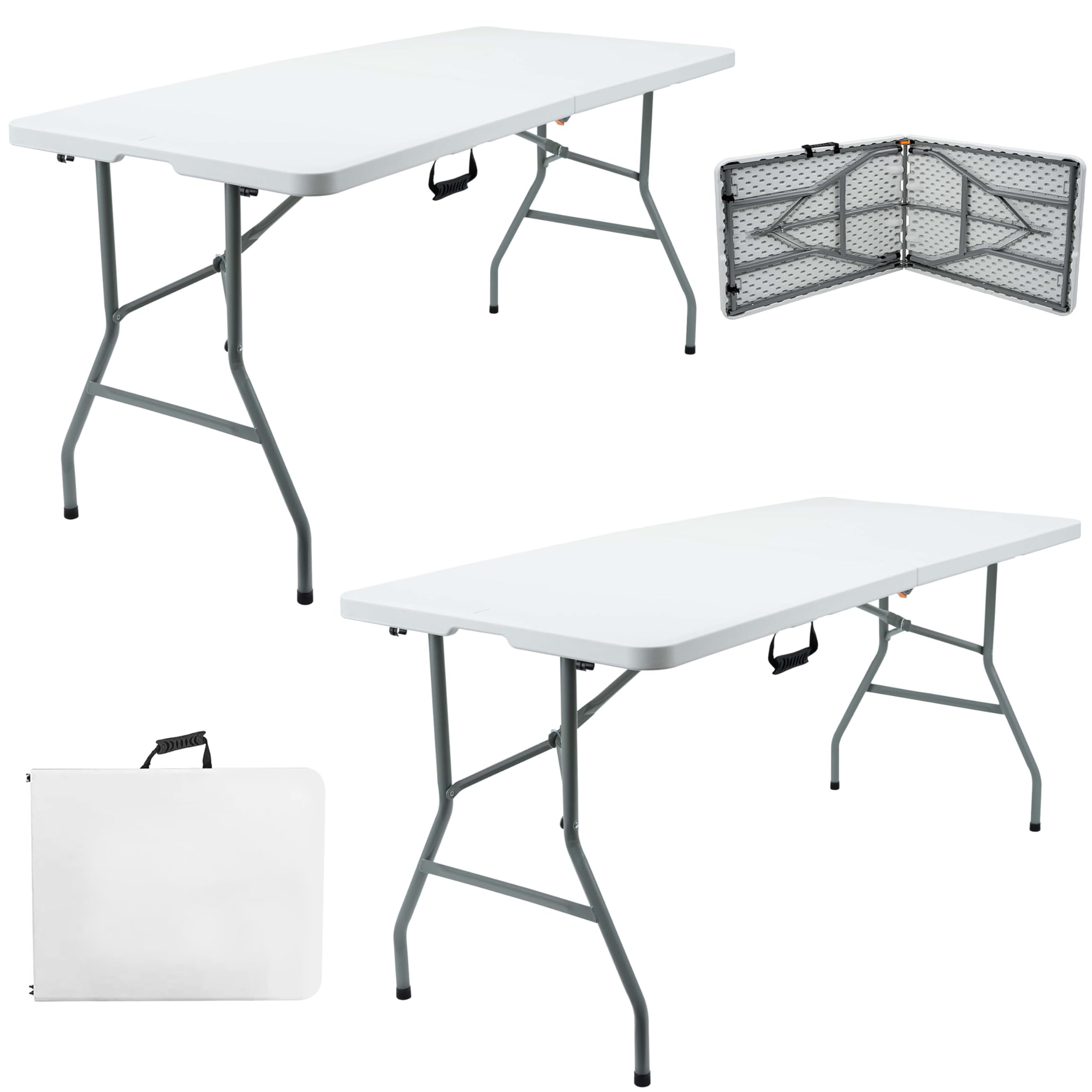 Crystals 5ft 1.5m Heavy Duty Folding Table, Folding Camping Table with Handles for Outdoor & Indoor Use for BBQ, Picnic, Garden and Office Party (Twin Pack)