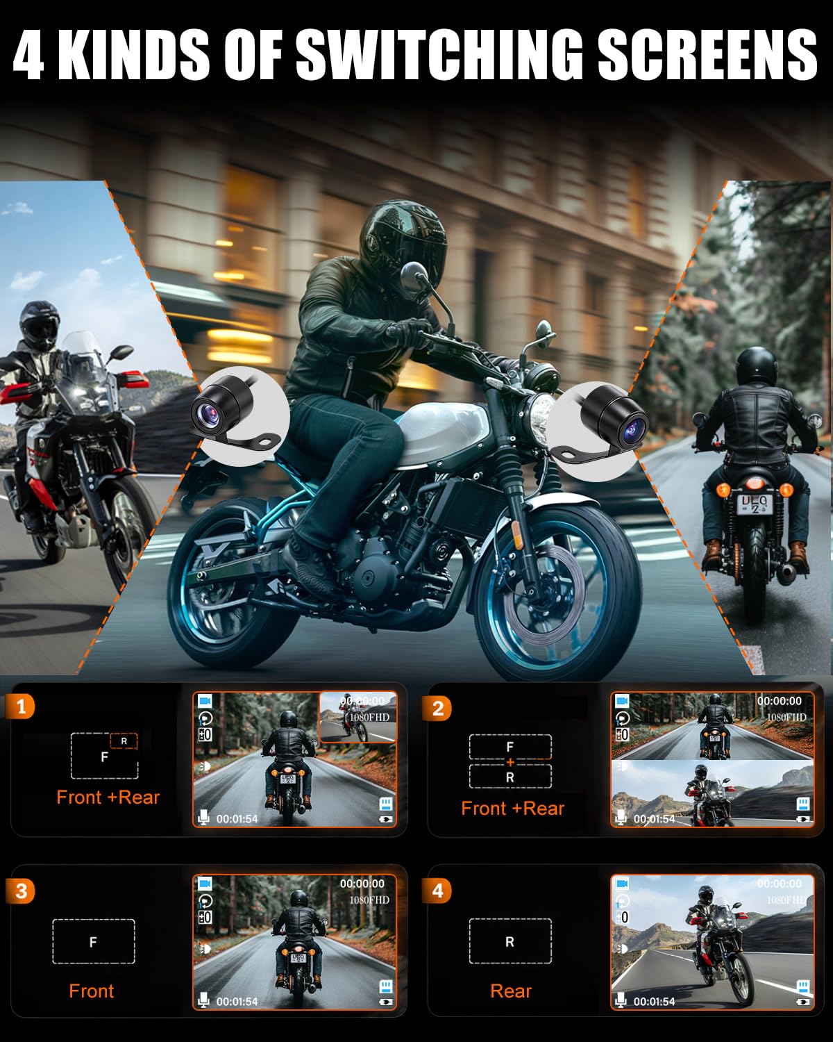 NHOPEEW Kamera pokładowa do motocykla 1080p z podwójną kamerą