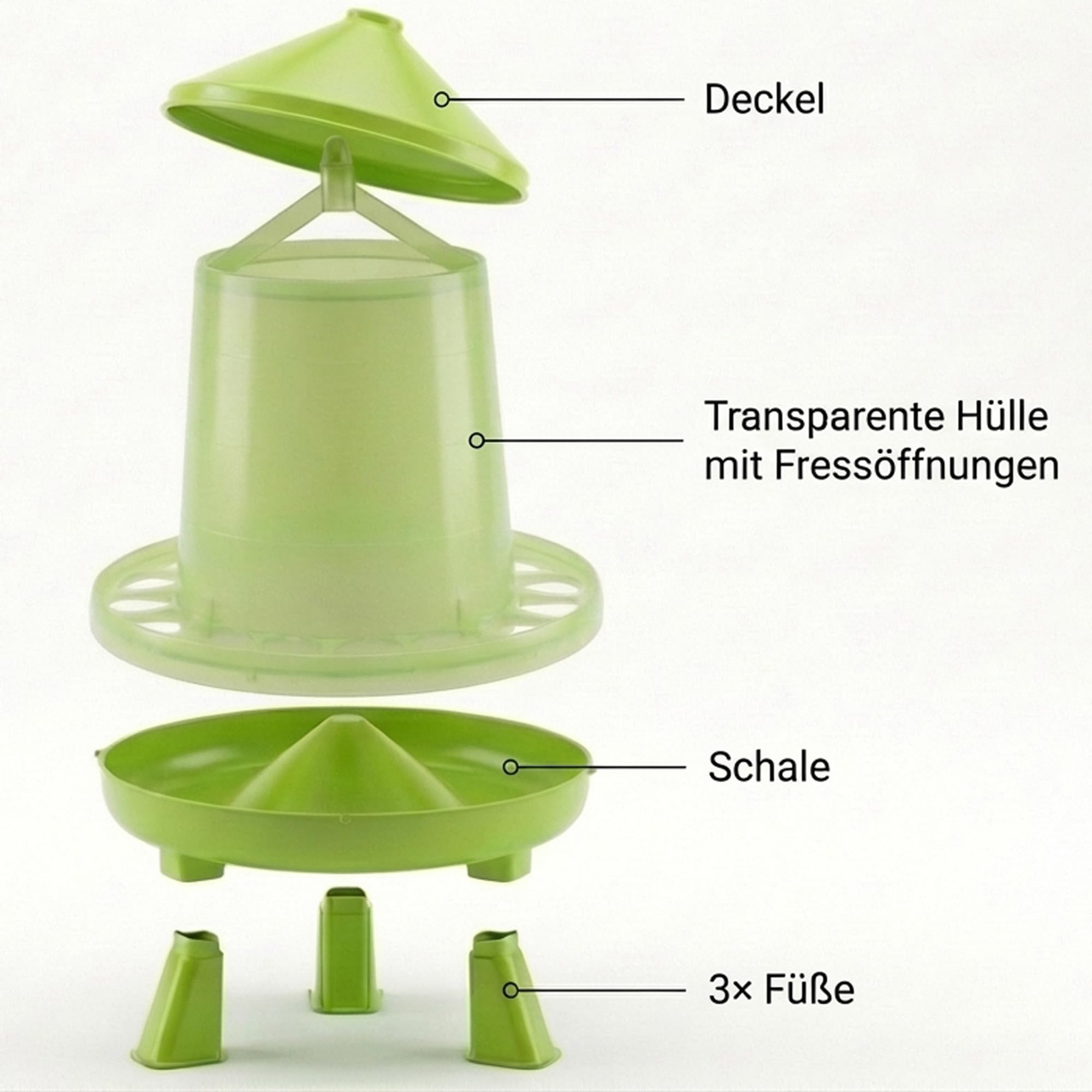 8 Liter Geflügeltränke grün mit Füßen + 4 KG Futterautomat für Hühner, Futtertrog, Futterspender, Hühnerfutter Automat, Futterautomat