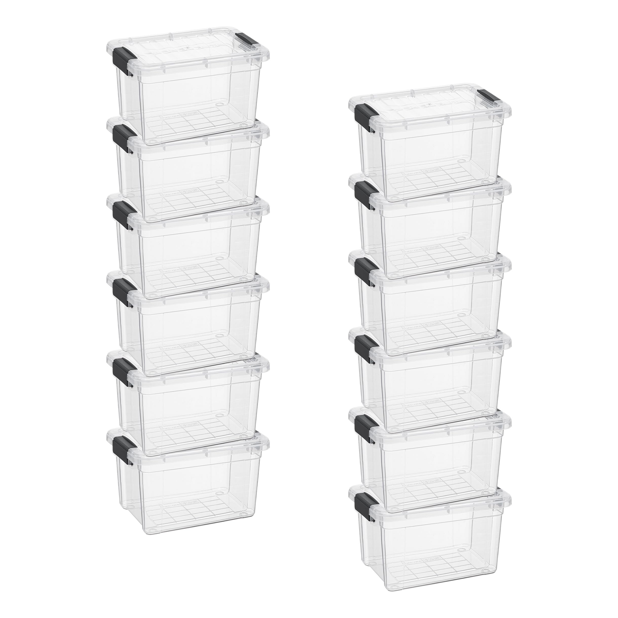 Superio 1.4 Quart Mini Clear Plastic Storage Container with Lid, Stackable Small Organizer Box for Crayons, Art Supplies, Beads, Sewing, Stationery &amp; Food Storage, 12 Pack