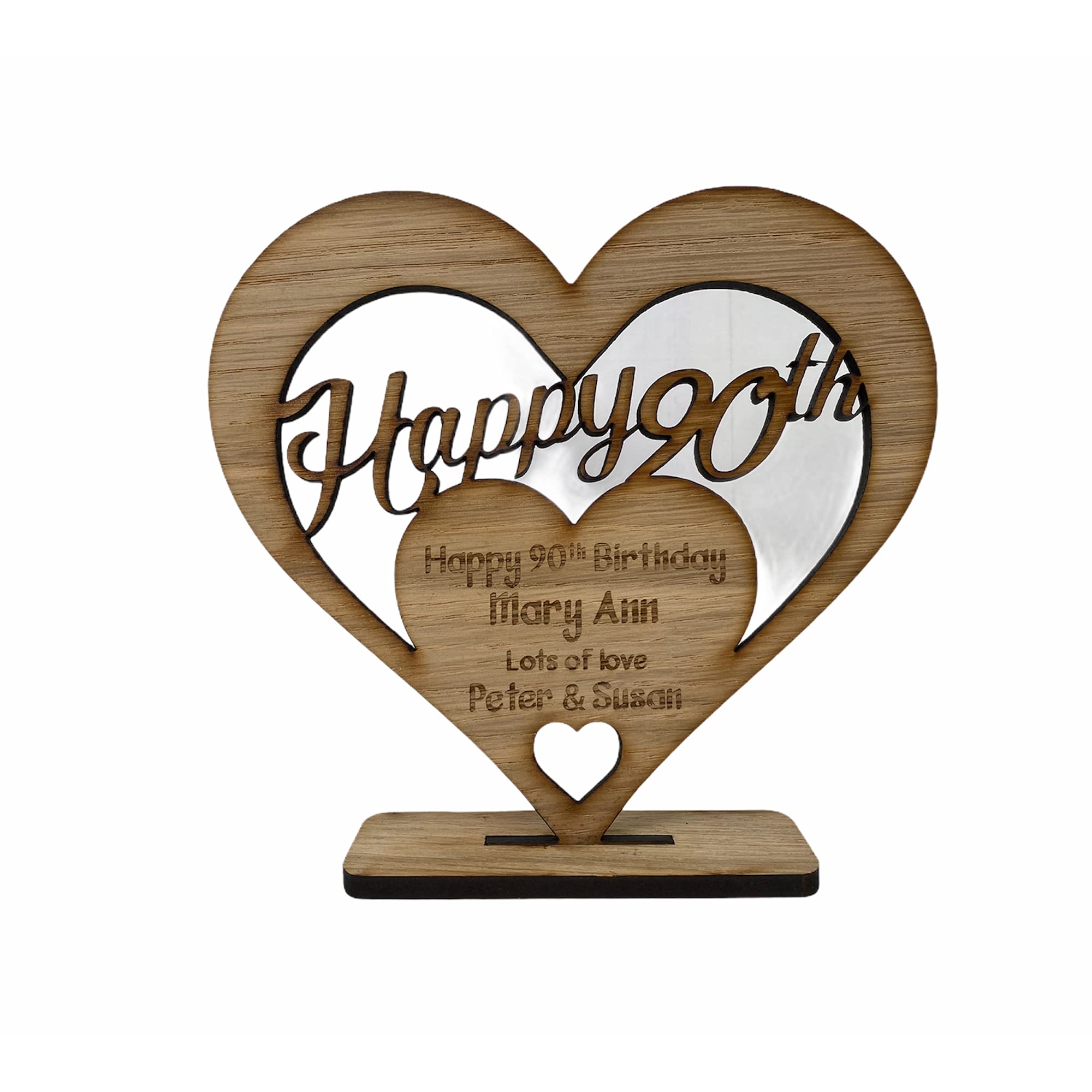 Print Maniacs Personalised Happy Birthday Gift Wooden Heart Plaque 18th 21st 30th 40th 50th Any Age (90th)