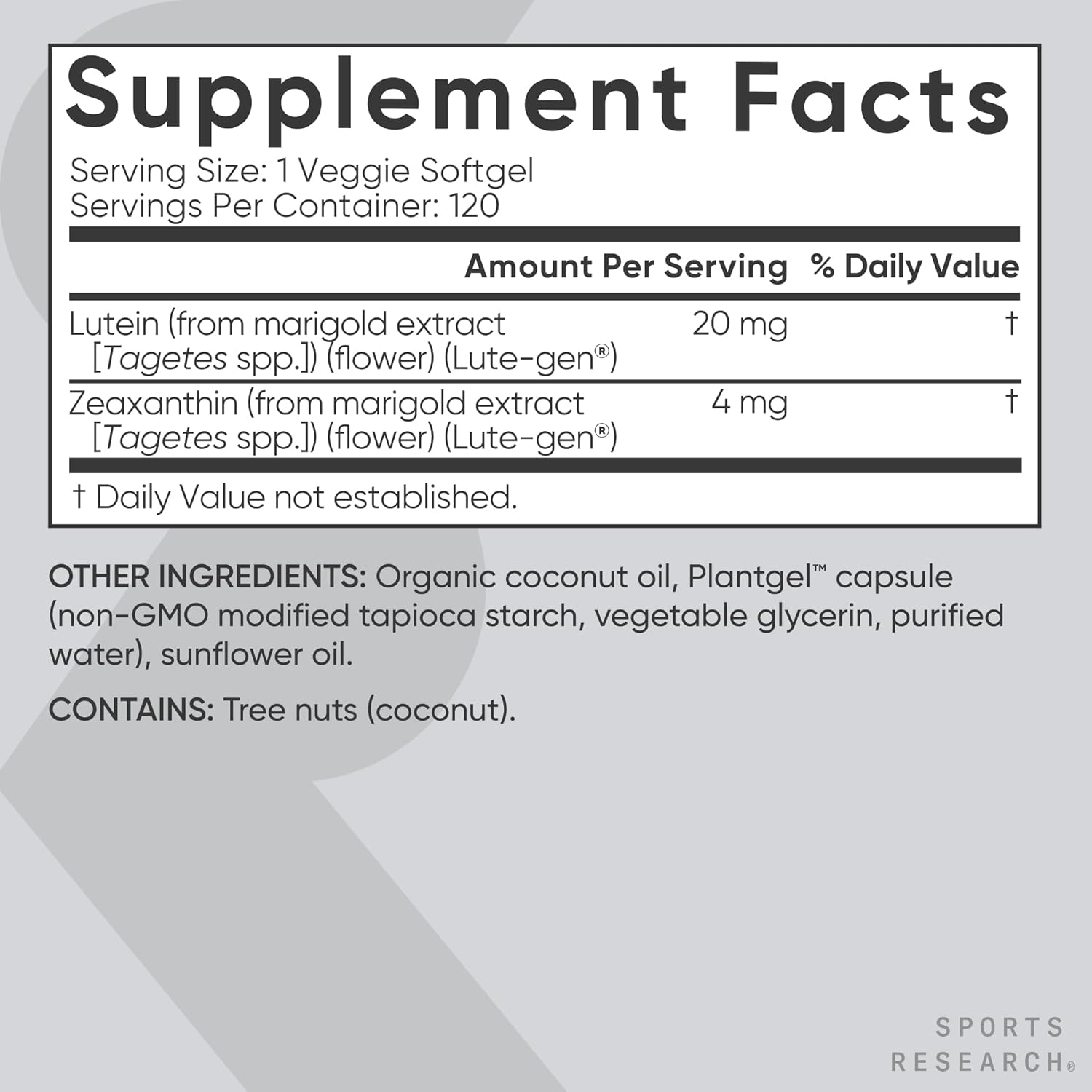 Sports Research® Lutein and Zeaxanthin Capsules - Eye Health Support Supplement Made with Lute-Gen® and Organic Coconut Oil - Vegan Friendly & Non-GMO Verified - 120 Veggie Softgels - Image 6