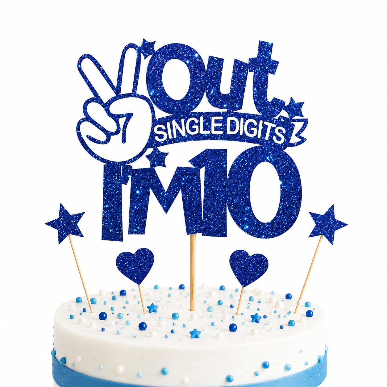 Out Single Digit I'm 10 Cake Topper, 10th Birthday Cake Decorations, Happy 10th Birthday Decorations Blue-image-45