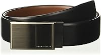 Perry Ellis Men's Portfolio Reversible Leather Belt with Patterned Plaque Buckle - Black/Brown, Sizes 30-44