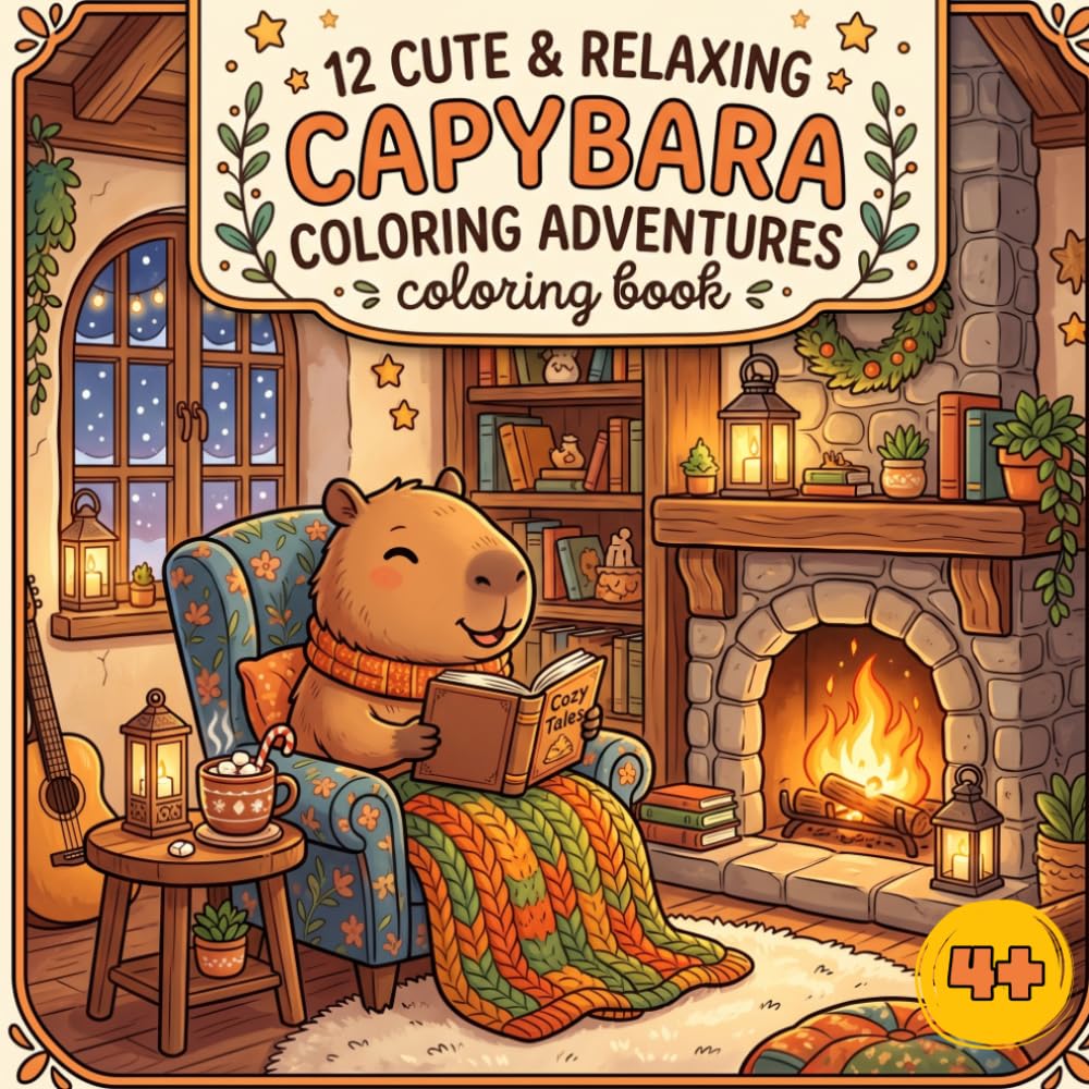 12 Cute & Relaxing Capybara Coloring Adventures coloring book