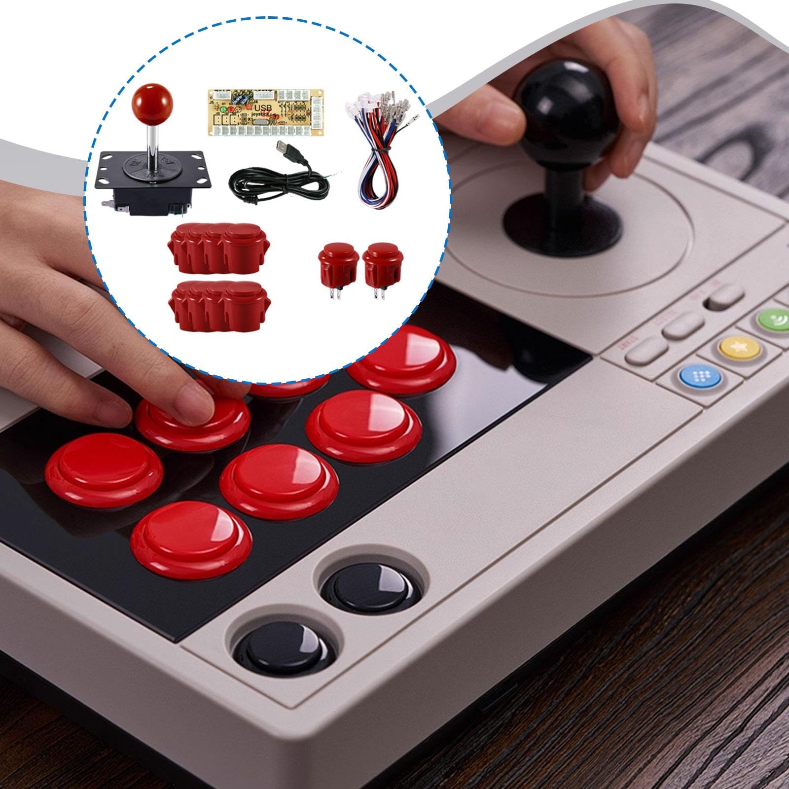 Arcade Joystick Kit Giocatore USB Manopola Pulsanti a Scatto Pc Accessori Materiale Pp Hardware Montaggio Rapido Adatto per Retro Gaming, Rosso