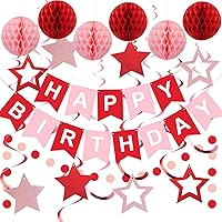 Vista 12 de meowtastic - Decoraciones de cumpleaños, pancarta de feliz cumpleaños con bolas de panal de abeja, serpentinas colgantes de estrellas, guirnalda