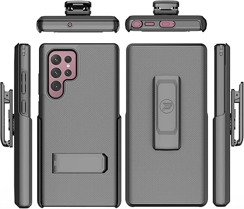 Miniatura 2 de Funda compatible con Samsung Galaxy S22 Ultra 5G (solo tamaño de pantalla de 6.8 pulgadas). Combo de funda híbrida de doble capa y funda de clip