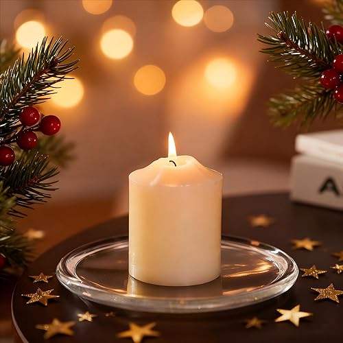 NUPTIO Plato de vidrio para velas de pilar 1 bandeja transparente de 3 mechas de 7 pulgadas, plato redondo para velas de pueblo para aperitivos,