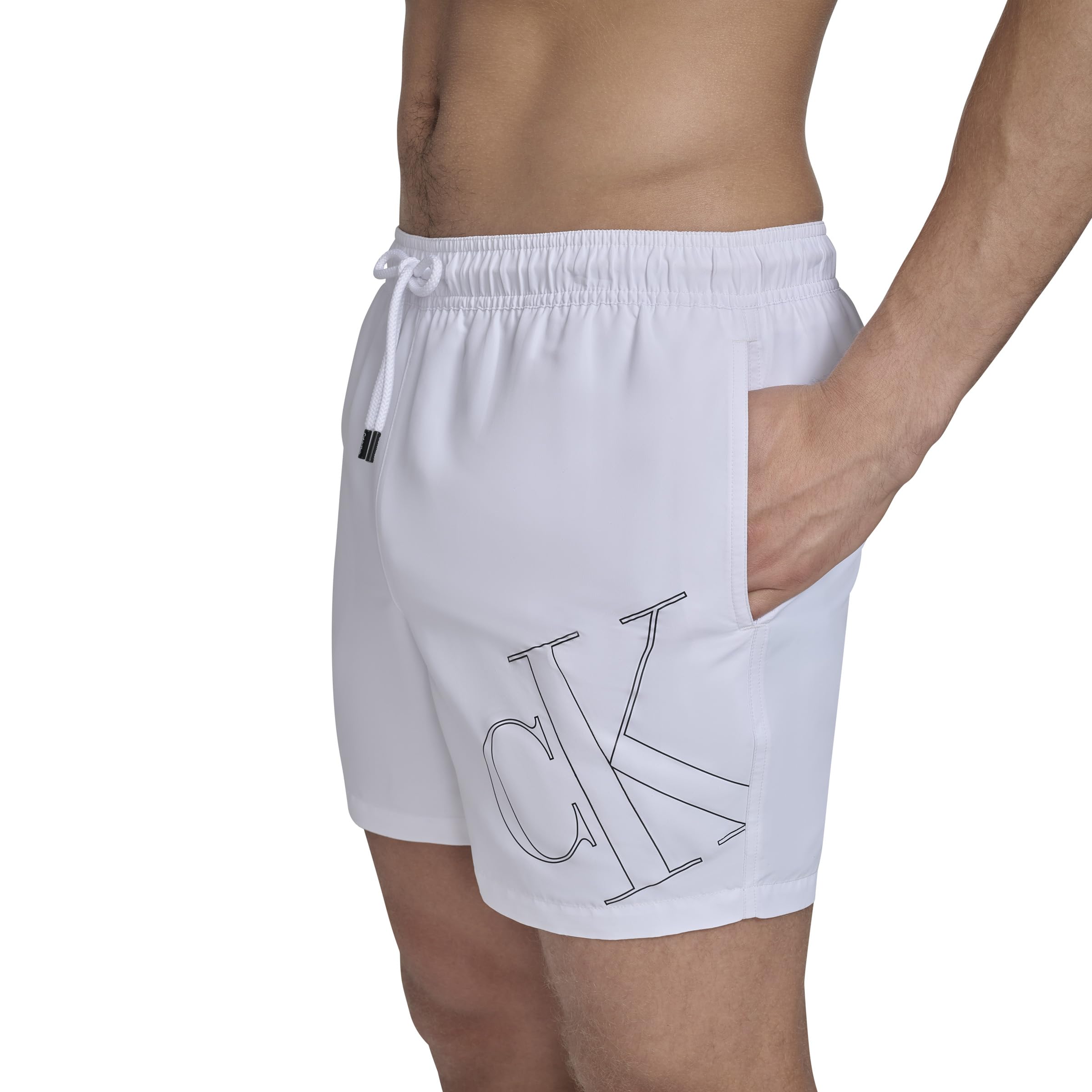 Calvin Klein Volley Quick Dry Lightweight Swim Trunk Costume a Pantaloncino, Bianco/Giardino opulento, M Uomo