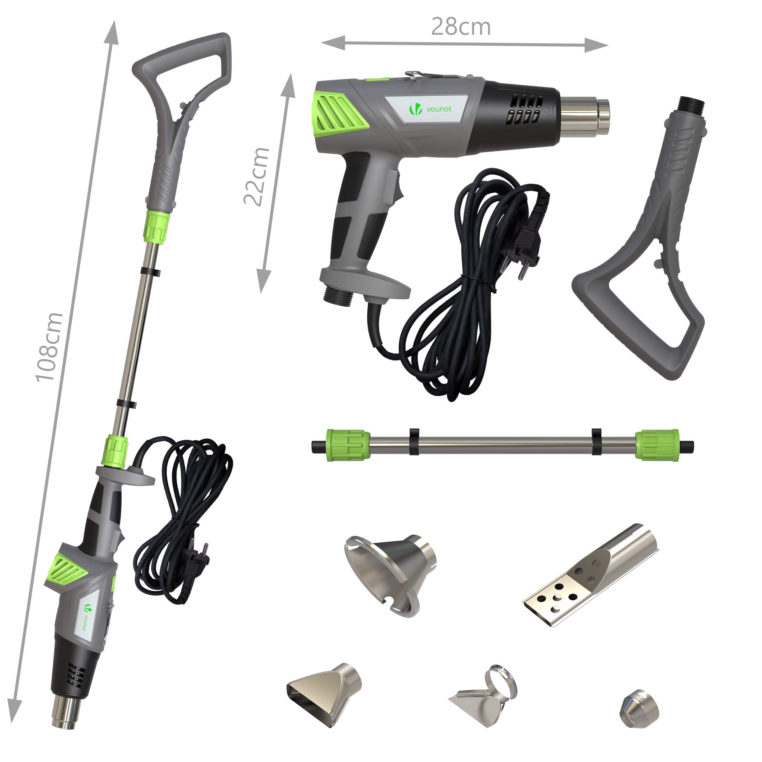 vounot Désherbeur Electrique Pistolet 2000W avec Cordon et 5 Buses Brûleur électrique de mauvaises herbes Allume Charbon Désherbant Brûleur 5 en 1 Pour Jardin Barbecue Bricolage