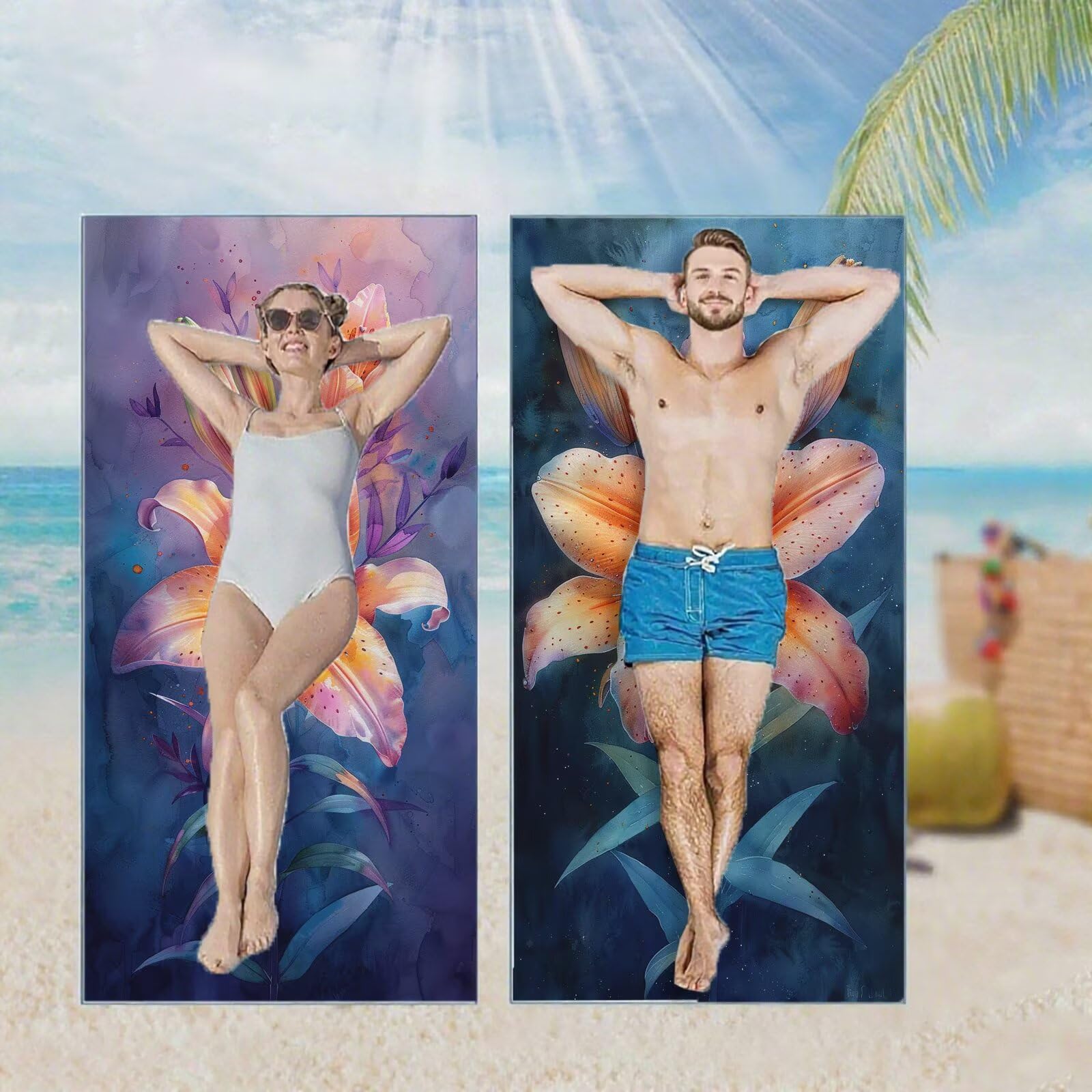 Ręcznik plażowy, ręczniki plażowe z mikrofibry, szybkoschnące lekkie ręczniki podróżne bez piasku, duży ręcznik kąpielowy dla dorosłych 100 x 220 cm, do pływania na basen, jogę, siłownię, kemping