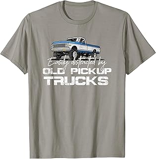 Easily Distracted By Old Pickup Trucks Shirt for Men Retro T-Shirt