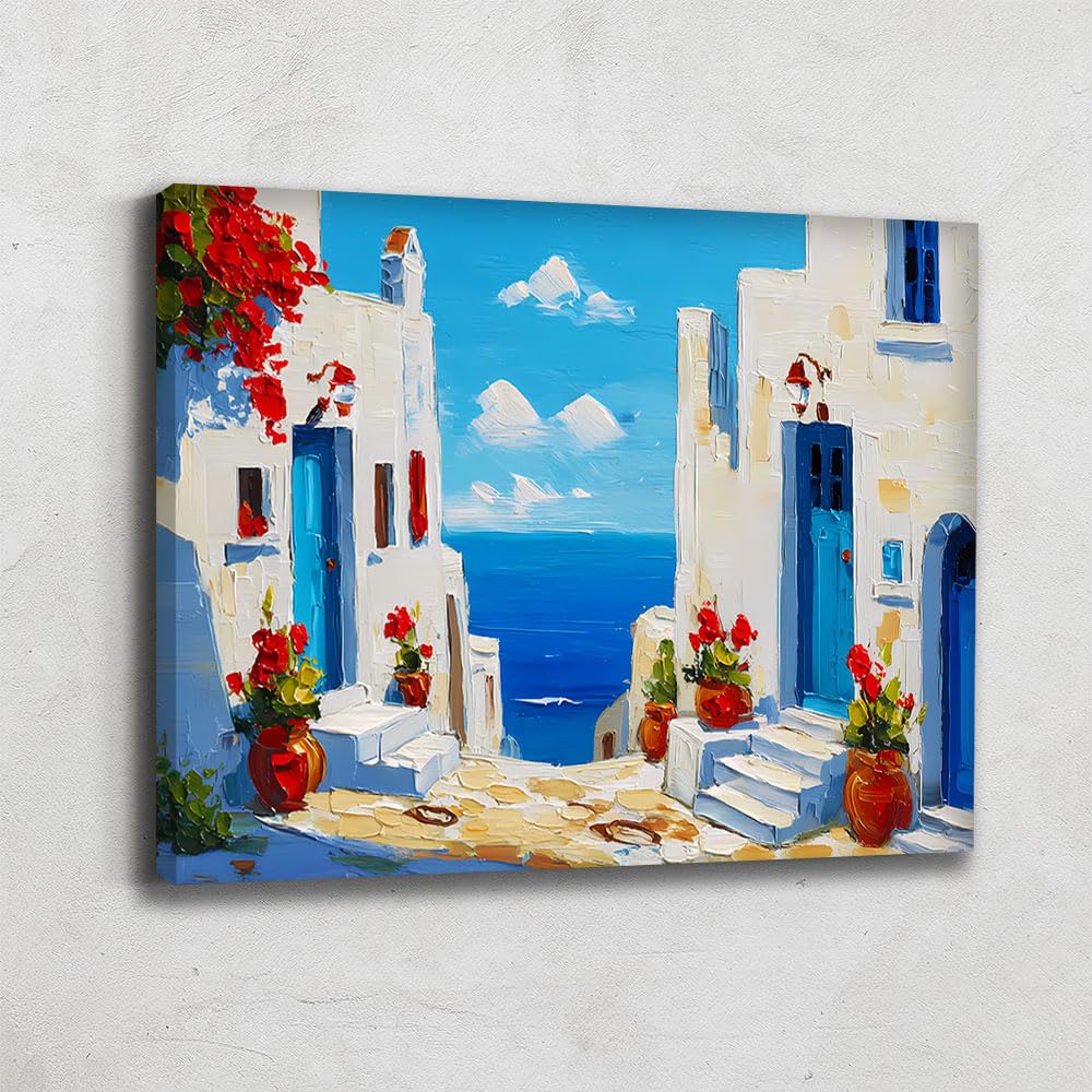 Alessio Cacciatore Quadro Grecia - Cornice decorativa da parete paesaggio mare - Stampa su tela mediterranea - Quadro nautico - Poster decorazione da parete Ocean - tela moderna design soggiorno (40 x