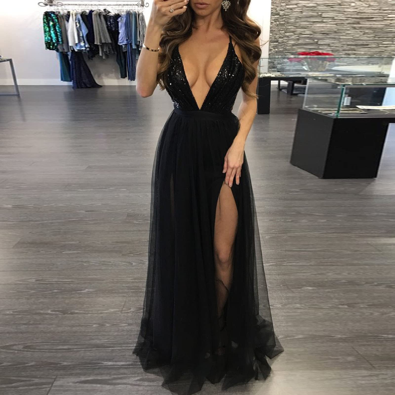Vestido sexy de malla para mujer, con panel de lentejuelas, sin espalda, para negocios, para mujer, para verano, para niñas