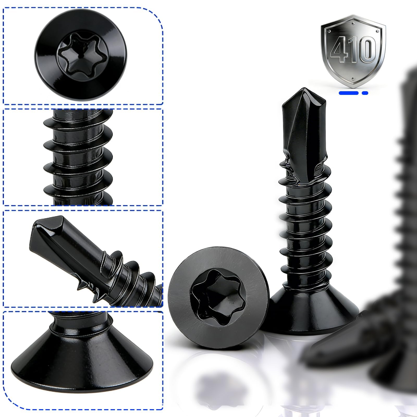 100 sztuk wkrętów samowiercących ze stali nierdzewnej M4,2x32 mm, wkręty samogwintujące Torx, stal nierdzewna 410, wkręty do blachy, DIN 7504, z łbem wpuszczanym, samowiercące, czarne, z łbem