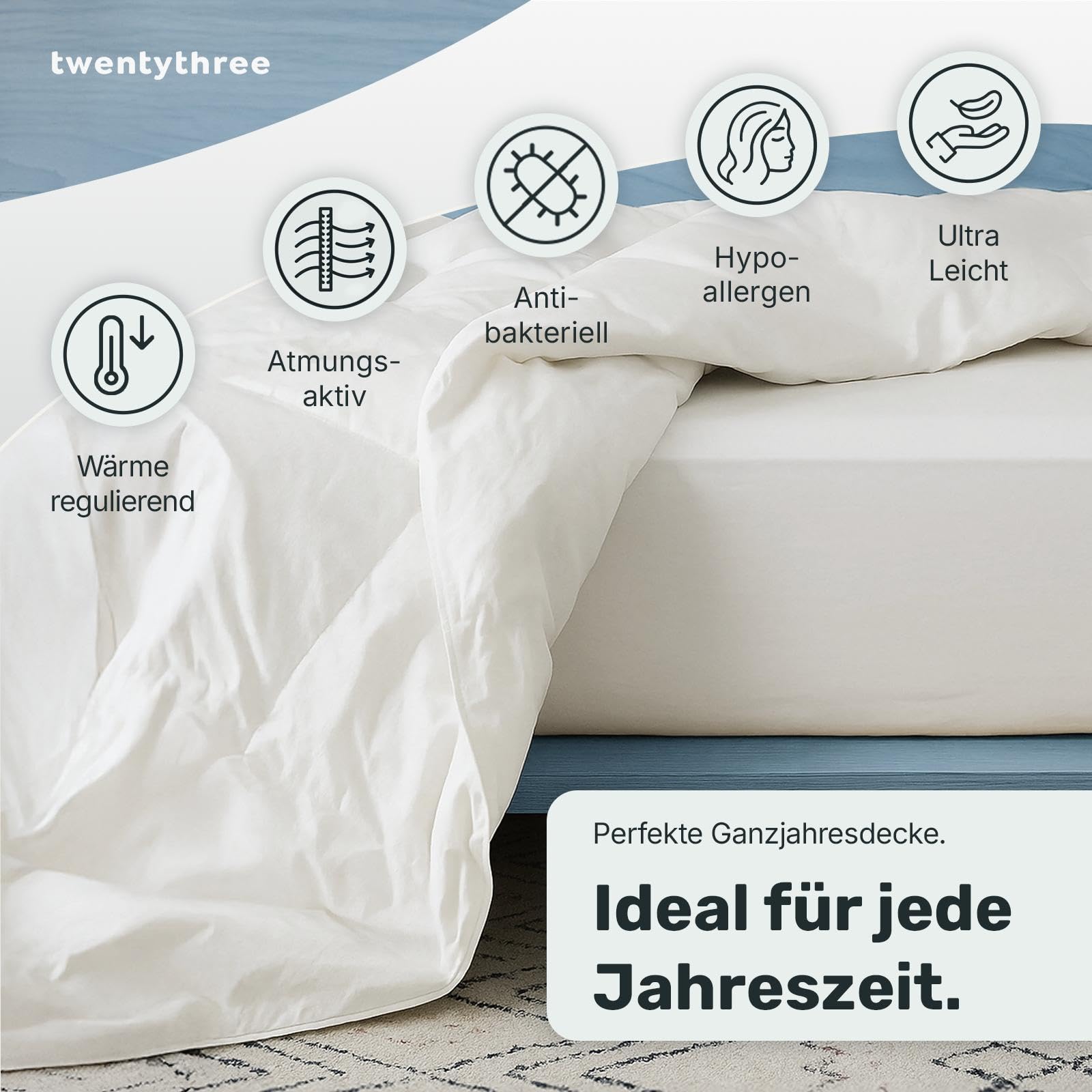 twenty:three® | Cloud Bettdecke 240x220 | Außen: 100% Lyocell (Tencel™) - Innen: 100% Recycled PET - Comforter - Eckbändchen, Schlafdecke, Nachhaltig, Atmungsaktiv, Luxus, Wärmeregulierend