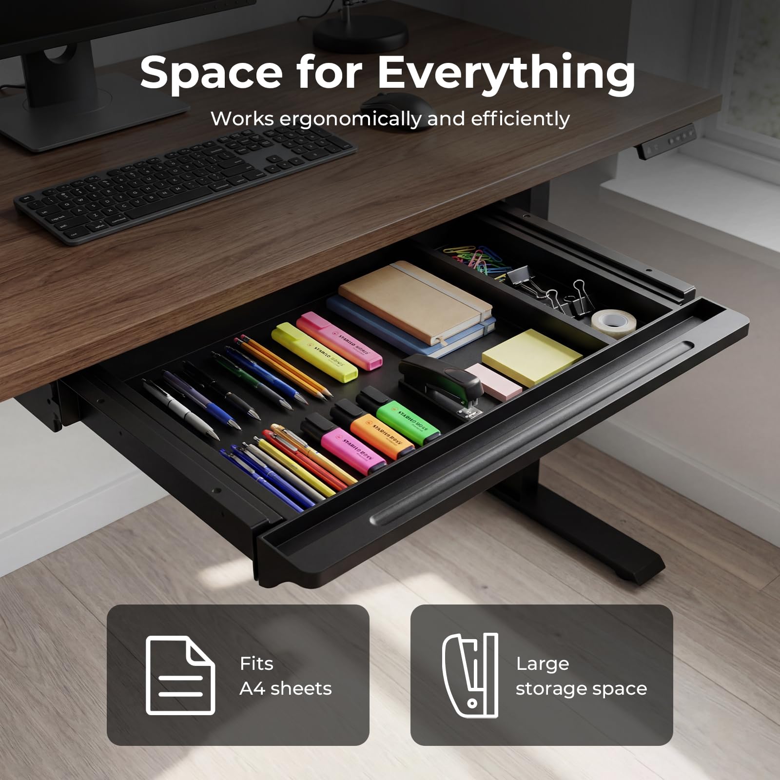 Cassetto da scrivania,cassetto sotto scrivania,facile da installare, salvaspazio e capiente, ideale per ufficio o toeletta (nero)