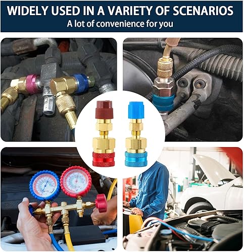 Miniatura 6 de Ziciner R1234YF Kit de acopladores rápidos, kit de conversión R1234YF a R134A, adaptadores de acopladores rápidos de lado alto y bajo, conector de