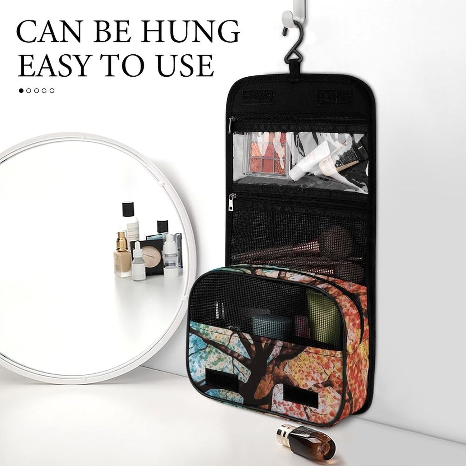 Toiletry Bag for Women Men Colorful Tree Makeup Bag with Hanging Hook Waterproof Bathroom Cosmetic Bag Large Capacity Travel Bag for Toiletries Accessories image 5