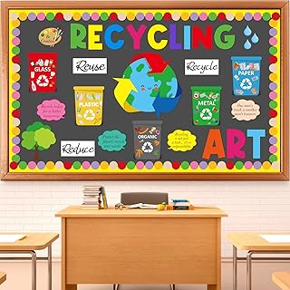 Earth Day Bulletin Board Classroom Decorations Garbage Can Paper Cutouts Recycle Posters Set for Environmental Protection Teacher Supplies Students Classroom School Nursery Chalkboard Wall Door Decor